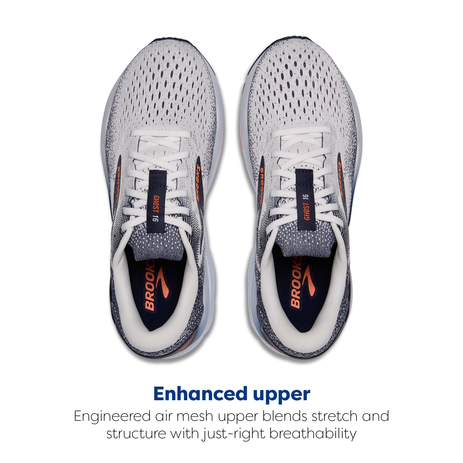 Brooks Ghost 16 Men Running Shoes White Peacoat Orange Rubber Diabetic-Friendly