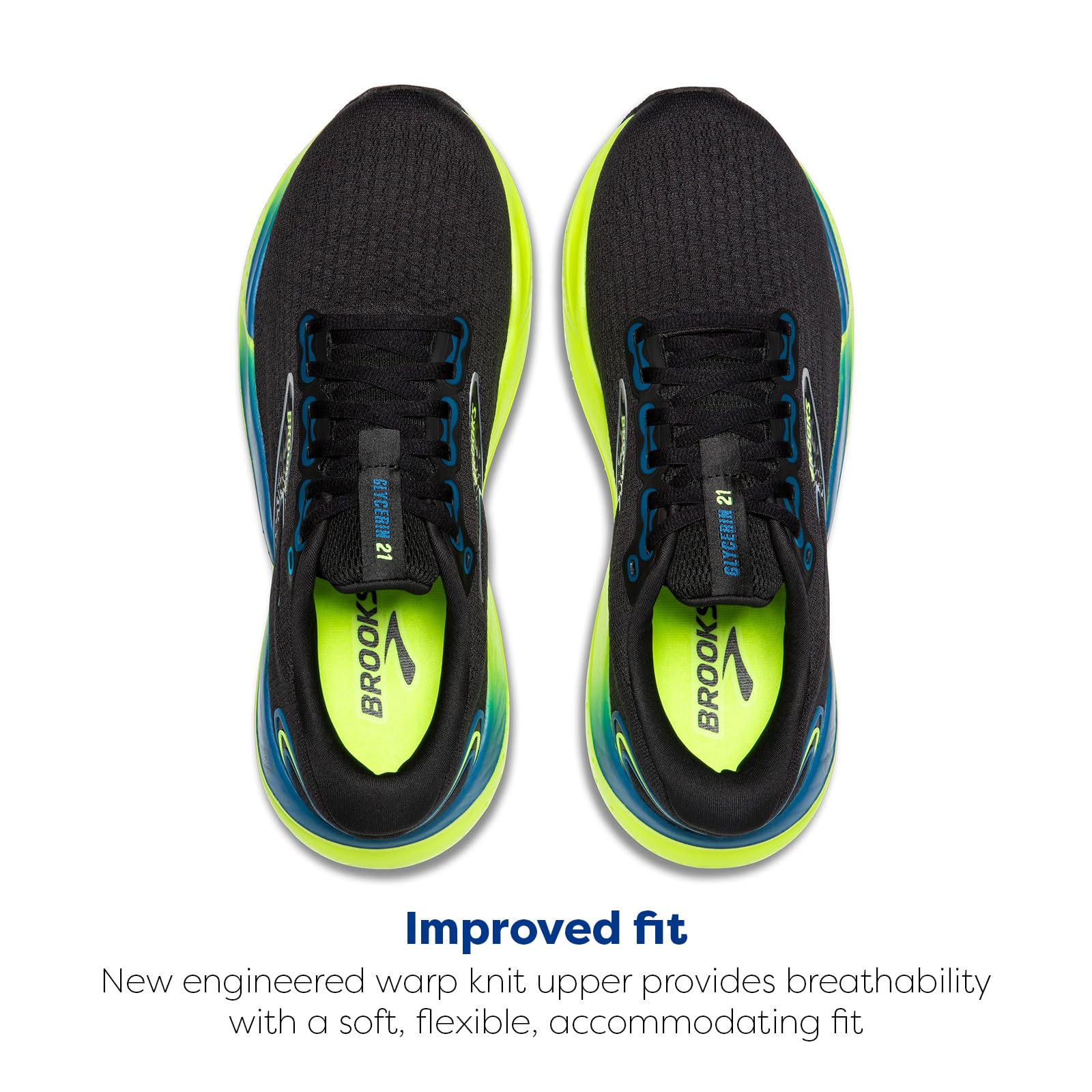 Brooks Glycerin 21 Men Running Shoes Black Blue Nightlife Breathable Trainers