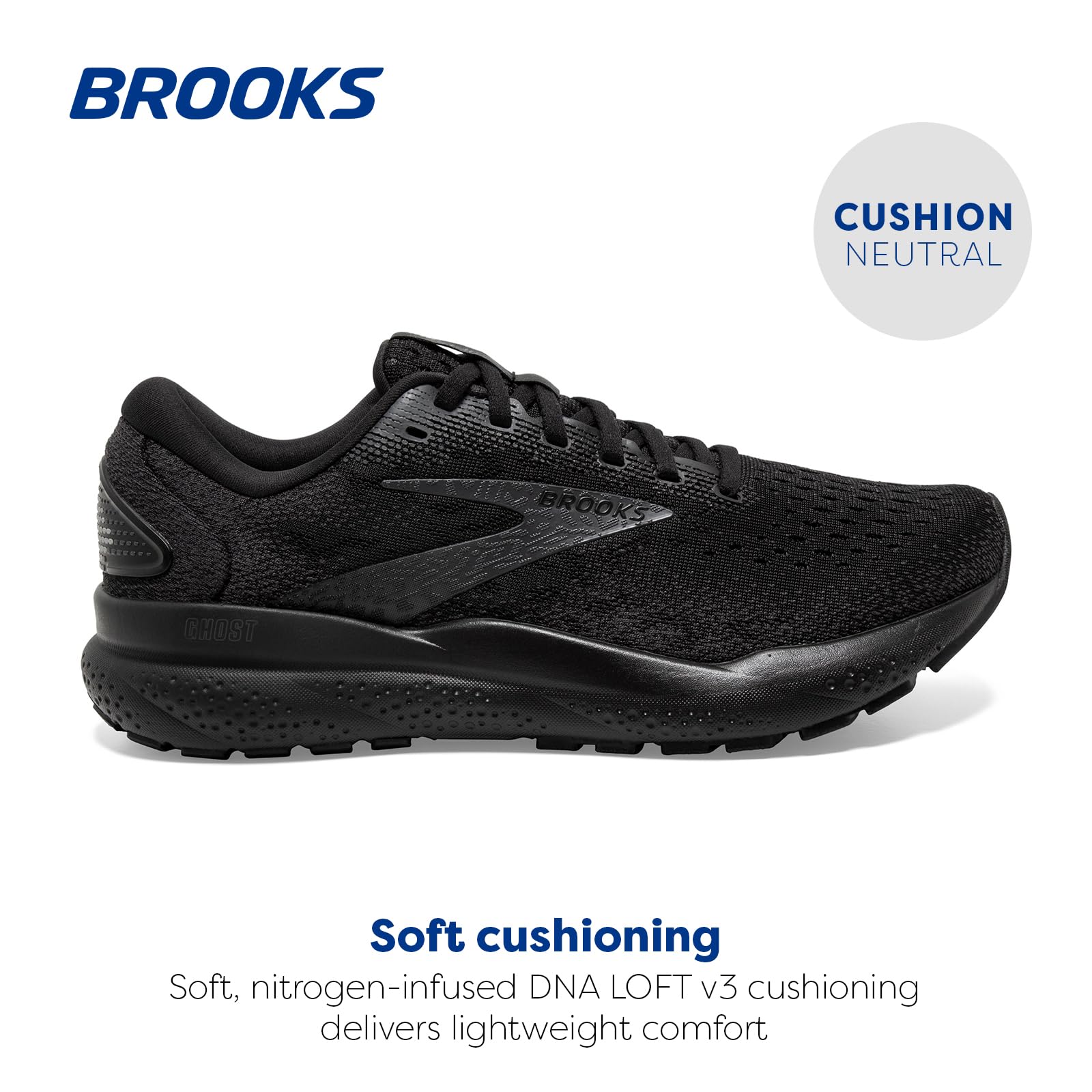 Brooks Men's Ghost 16 Neutral Running Shoe - Black/Black/Ebony - US 8 Narrow