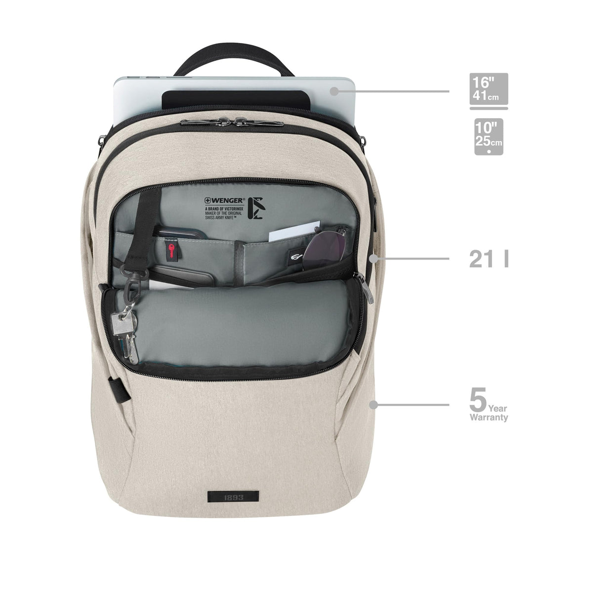 WENGER MX Light Laptop Backpack 16" Tablet 21L Beige Polyester