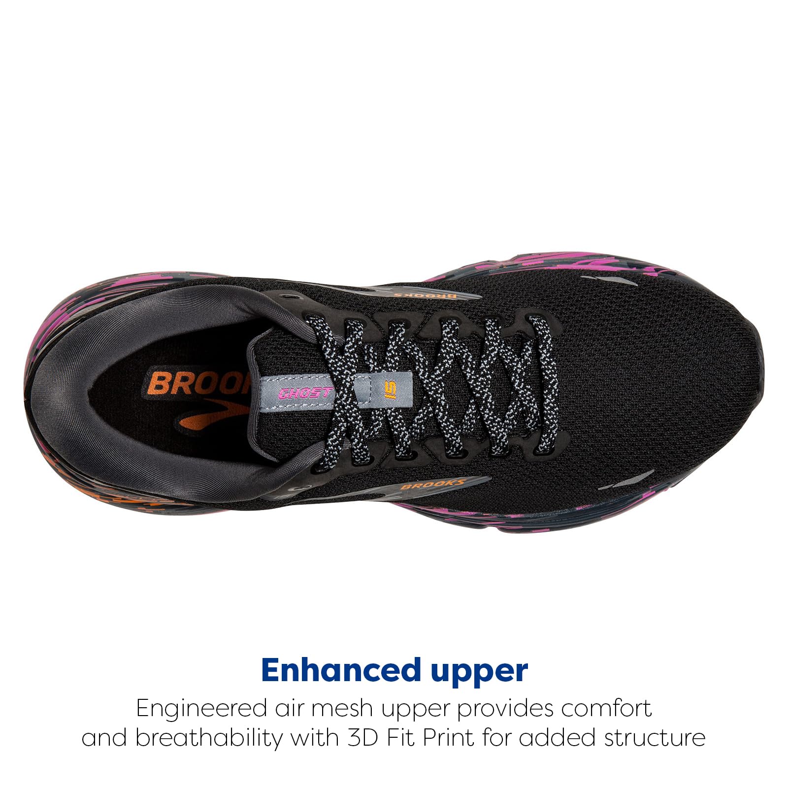Brooks Ghost 15 Men Road Running Shoes Ebony White Nightlife Lightweight