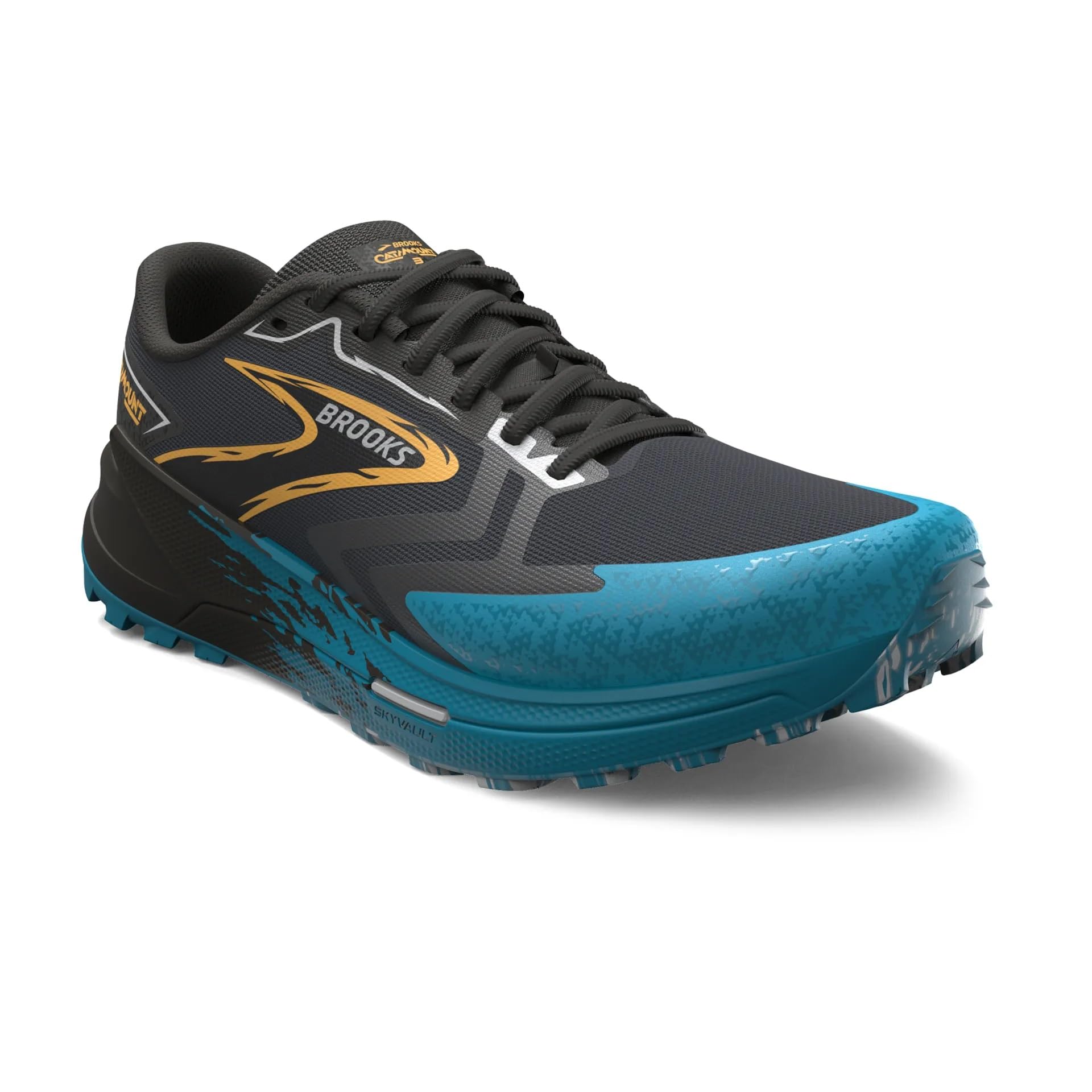 Brooks Catamount 3 Men's Lightweight Performance Running Shoes, Synthetic Upper — Ebony/Mosaic Blue/Orange