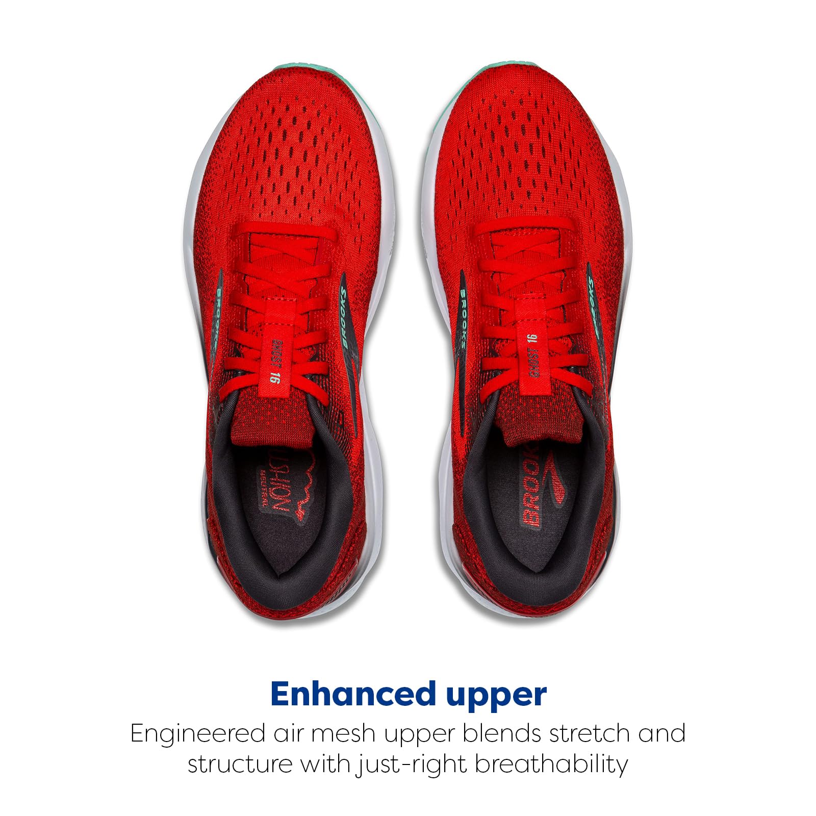 Brooks Ghost 16 Men Running Shoes Fiery Red Ebony Cockatoo Cotton Cushioned