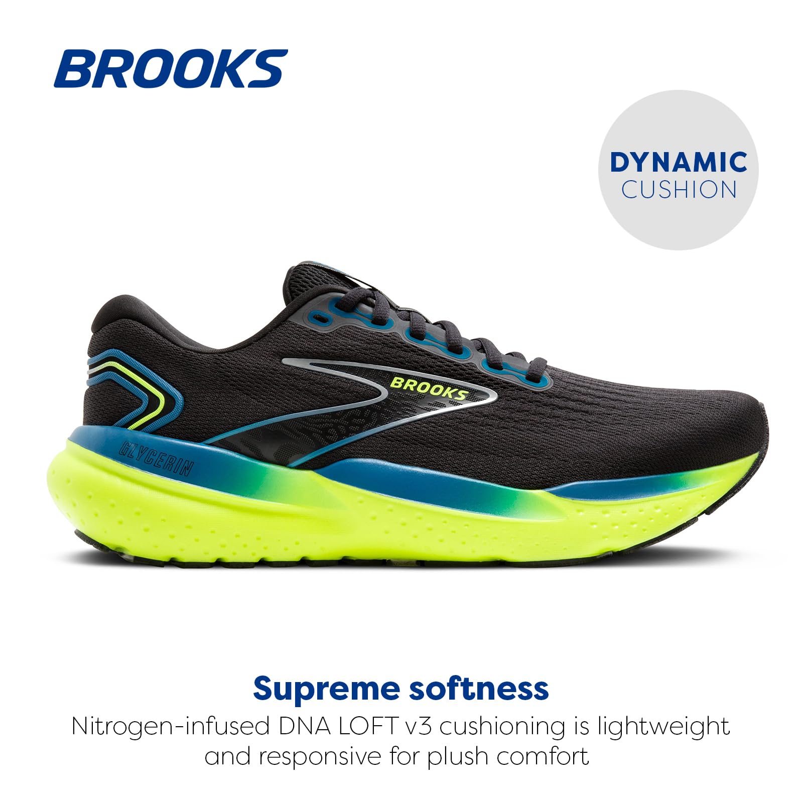 Brooks Glycerin 21 Men Running Shoes Black Blue Nightlife Breathable Trainers