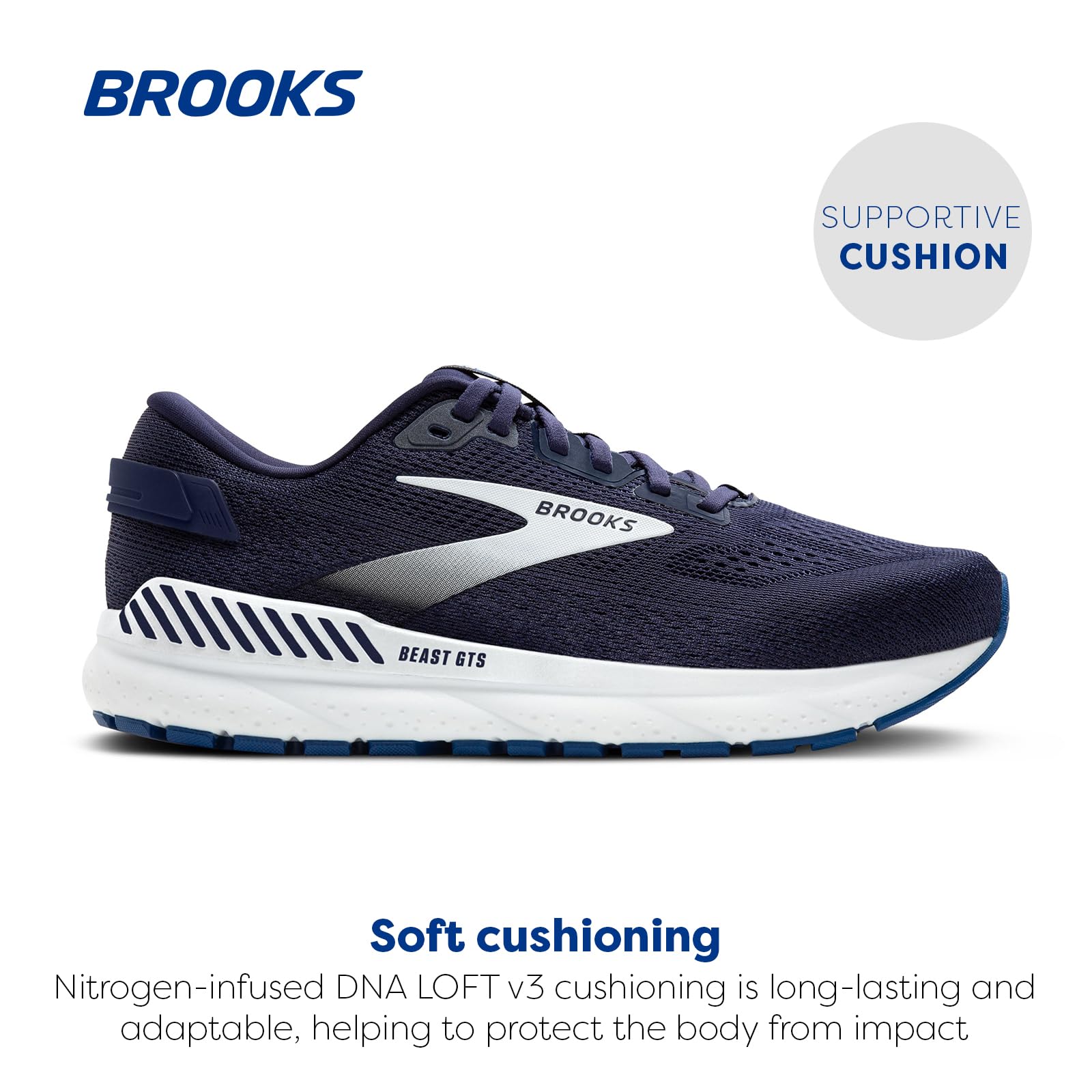 Brooks Beast GTS 24 Men's Stability Running Shoes — US 8.5 Wide (2E) / UK 7.5 / EU 42.5 — Navy/White