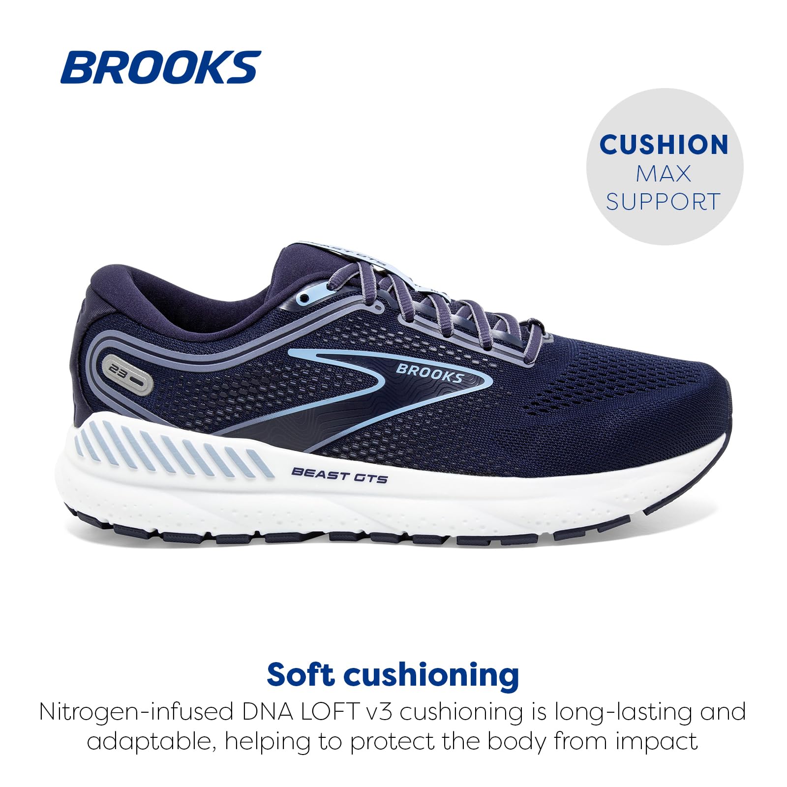 Brooks Men Beast GTS 23 Road Running Shoes Lightweight Blue White Cotton Water Resistant