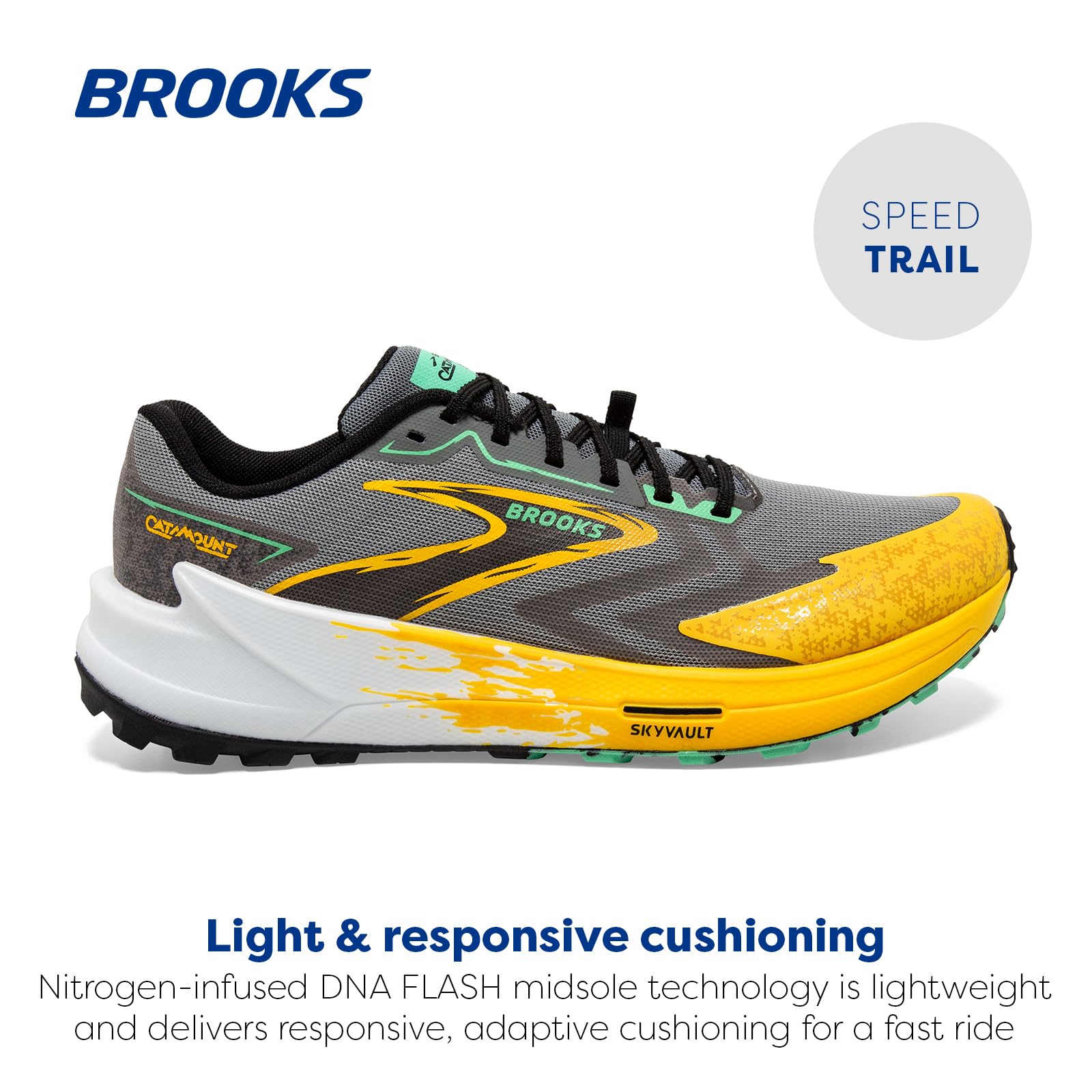 BROOKS Men's Catamount 3 Trail Running Shoes — Lemon Chrome/Sedona Sage