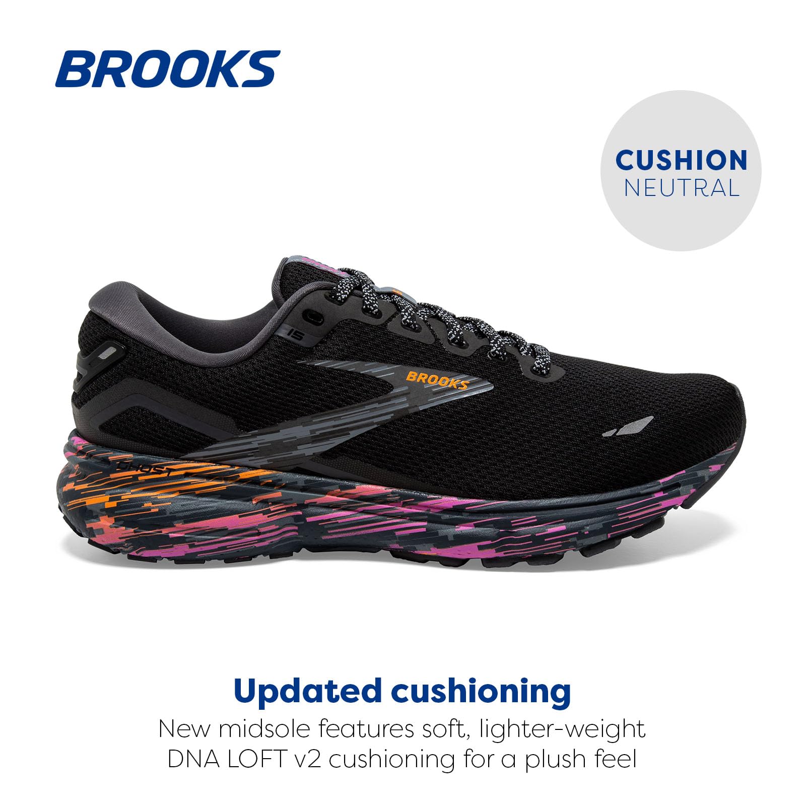 Brooks Ghost 15 Men Road Running Shoes Ebony White Nightlife Lightweight