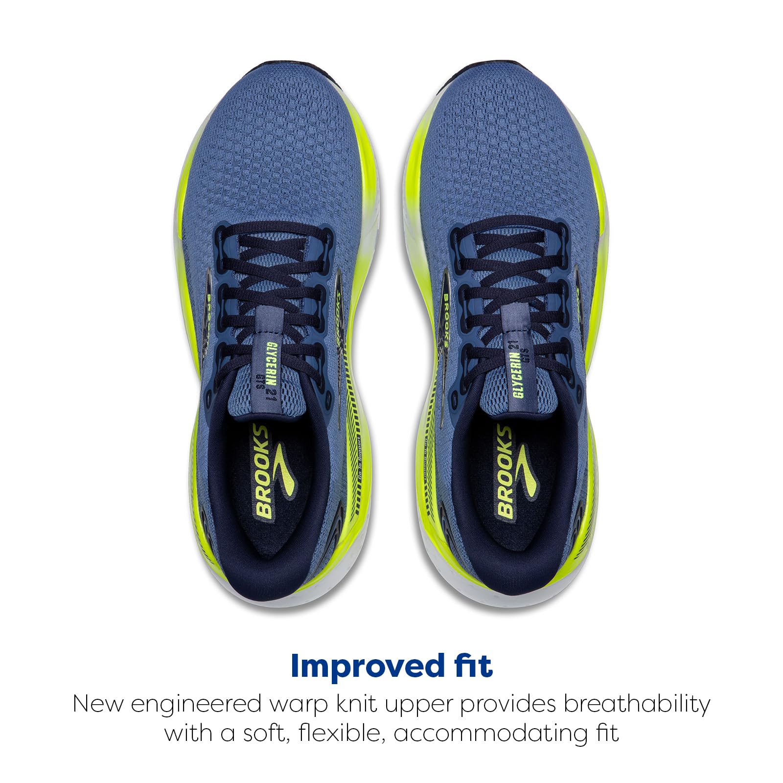 Brooks Glycerin GTS 21 Men's Road Running Shoes Plush Blue Peacoat Lemon
