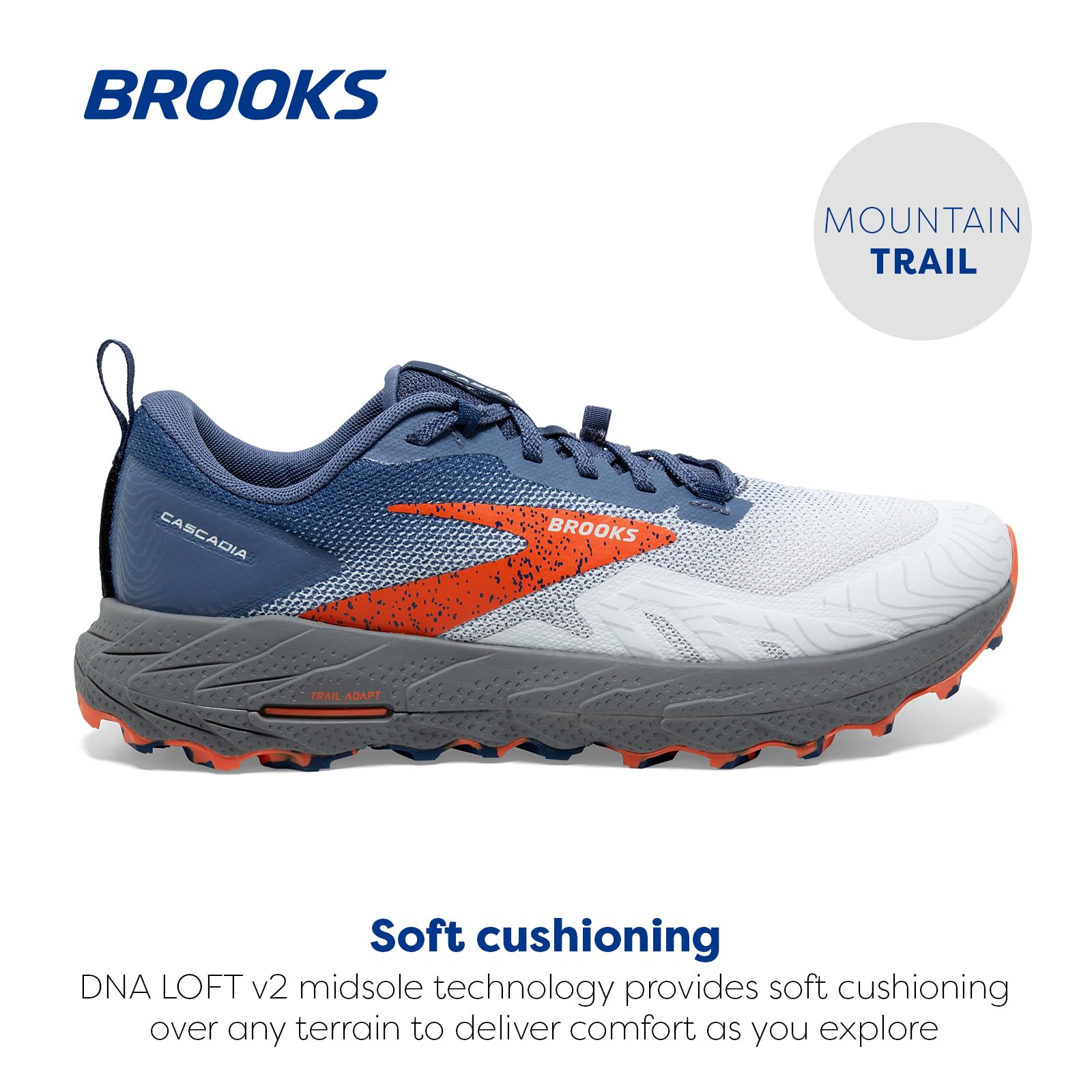 Brooks Men Cascadia 17 Running Shoes Mesh Blue Navy Firecracker