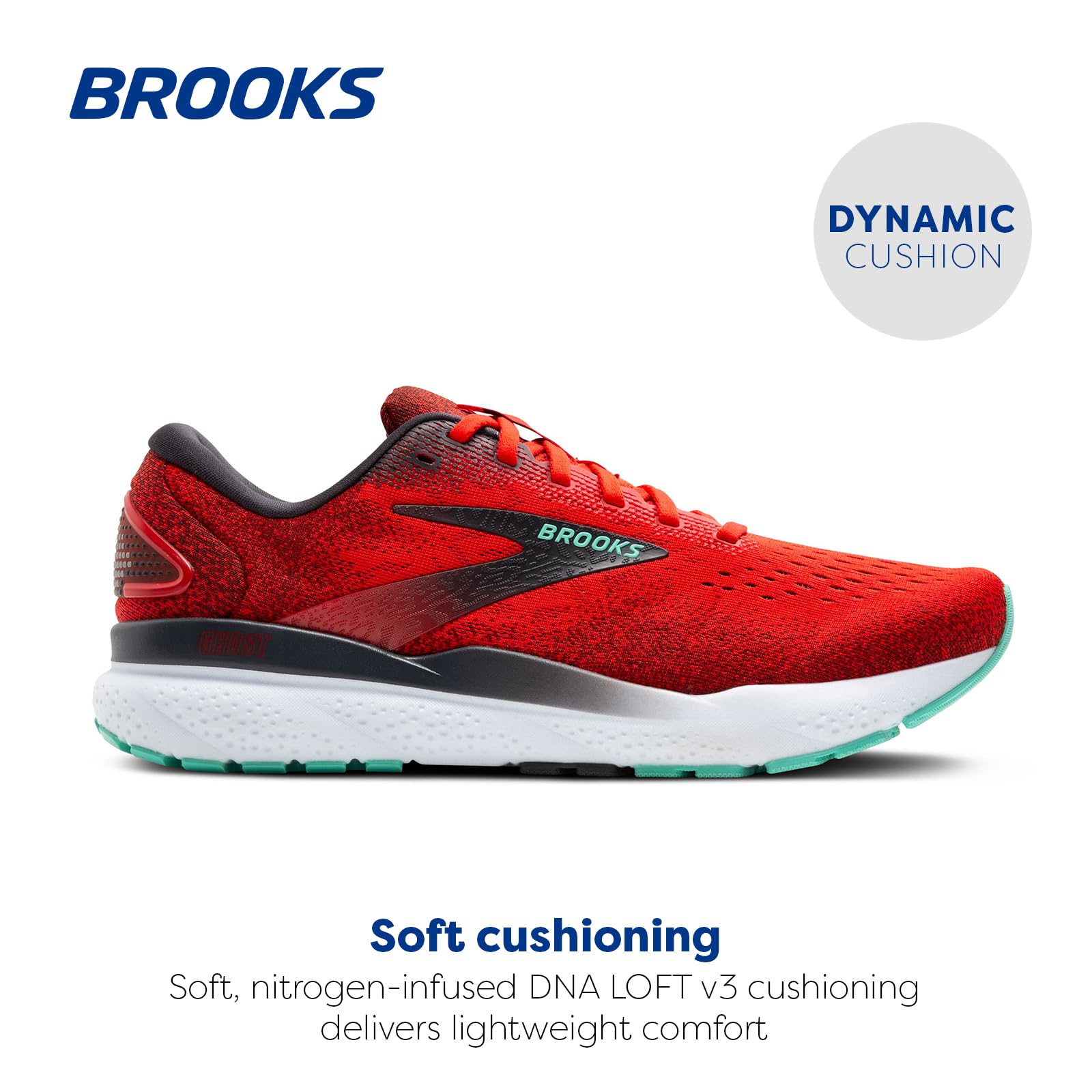 Brooks Ghost 16 Men Running Shoes Fiery Red Ebony Cockatoo Cotton Cushioned