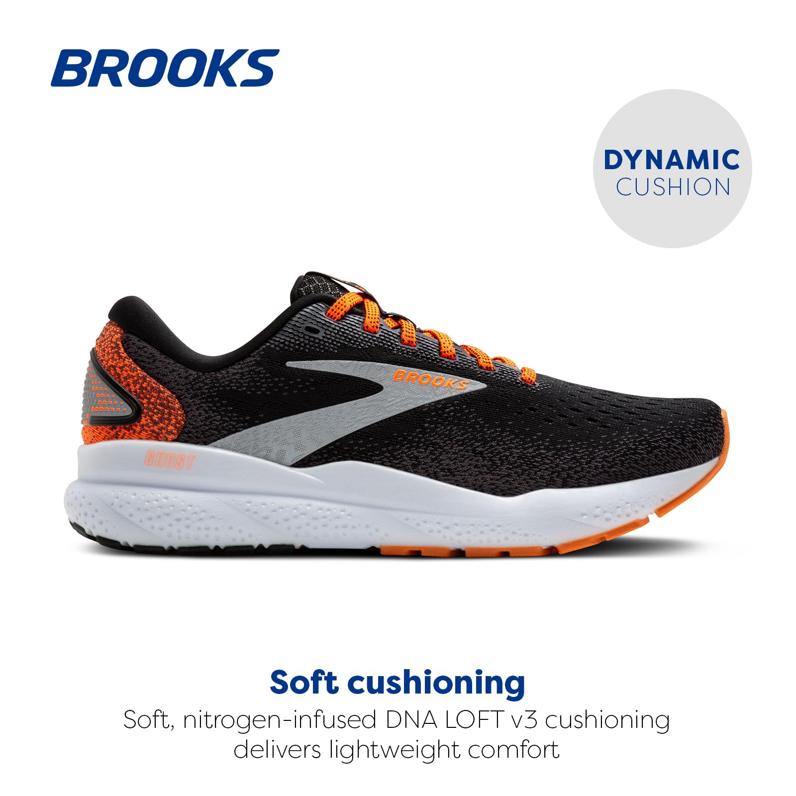 Brooks Ghost 16 Men Trainers Black Orange White Cushioned Cotton Rubber
