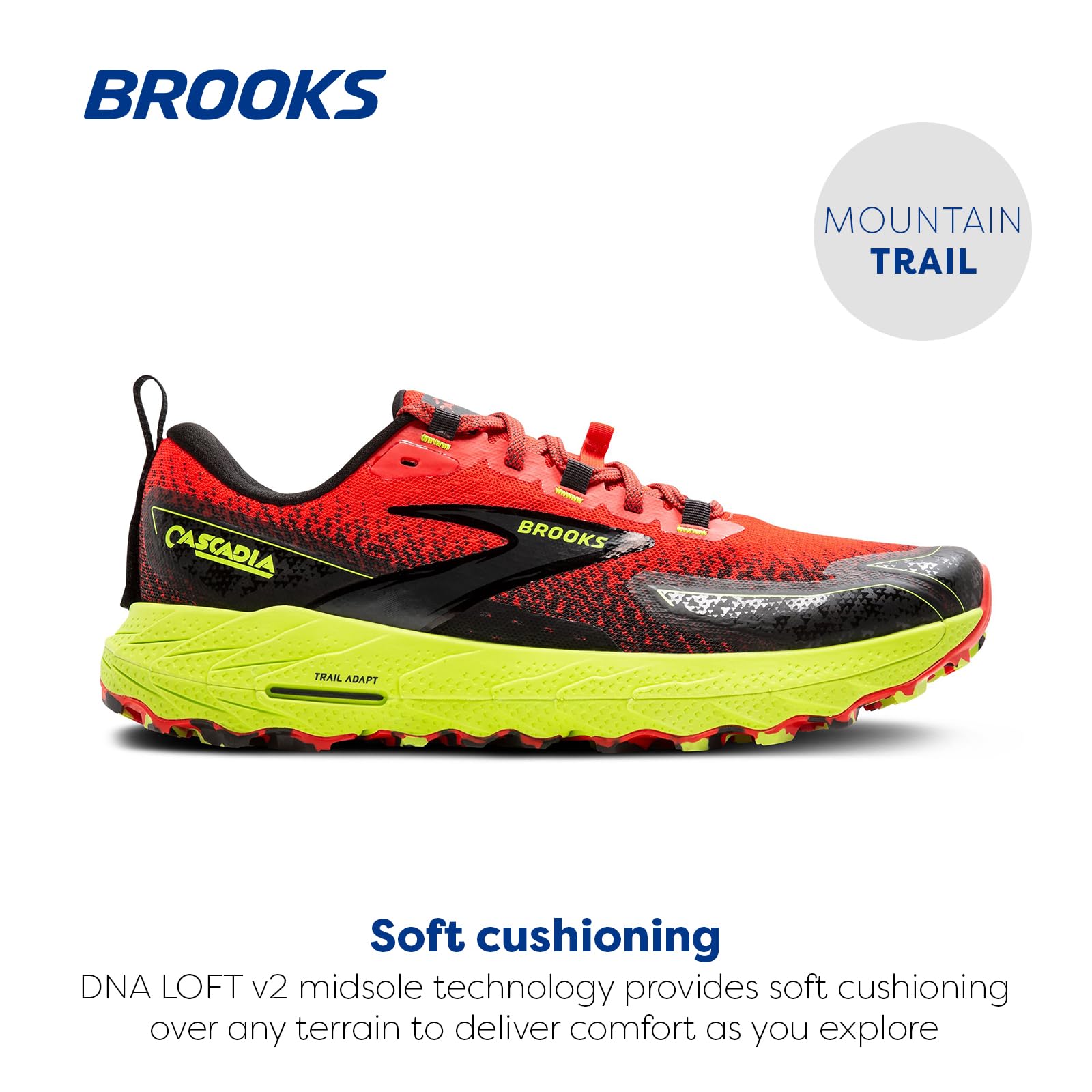 Brooks Cascadia 18 Men's Trail Running Shoes Lightweight Flexible Cherry Tomato Lime Black