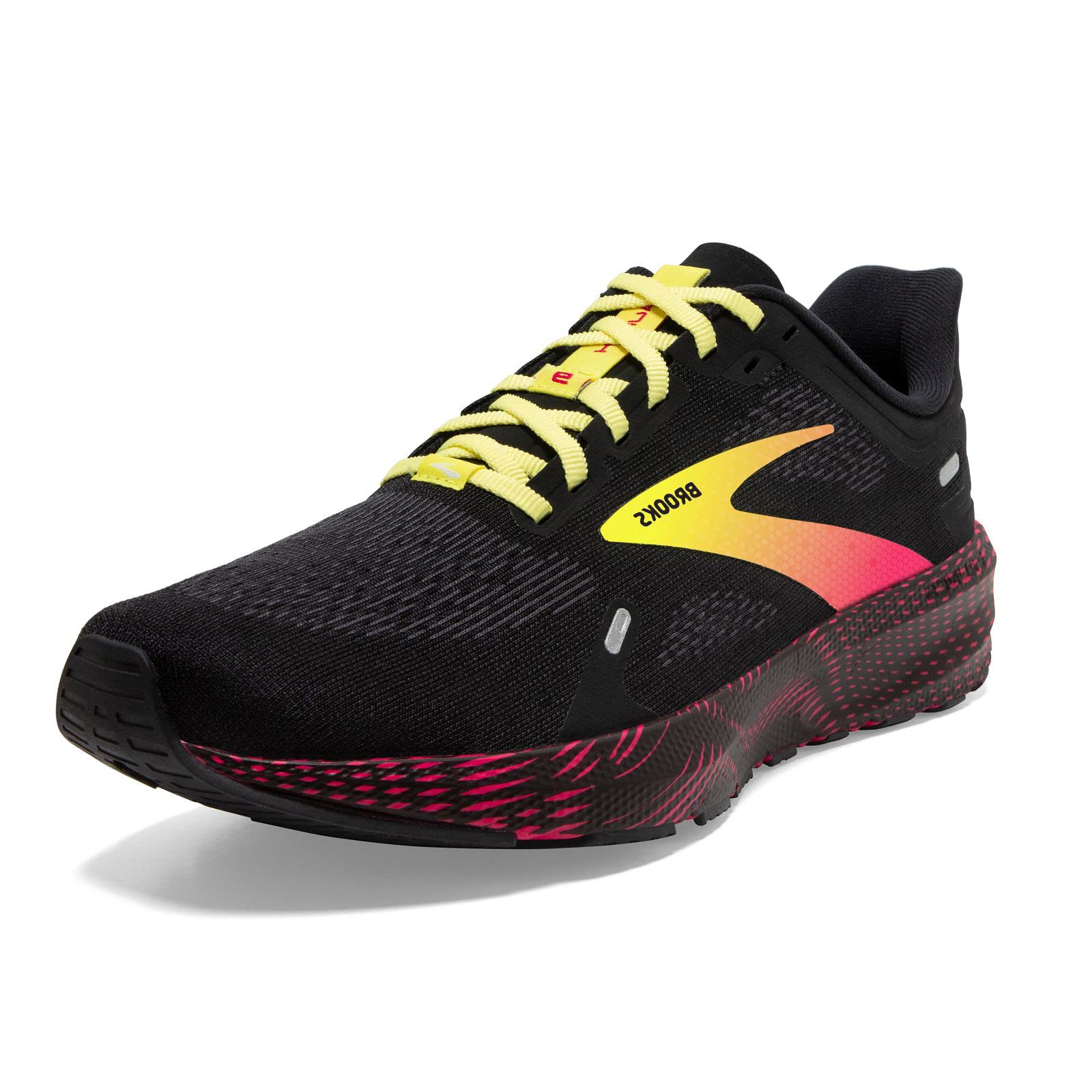 Brooks Launch 9 Men Road Running Shoes Black Pink Yellow Lightweight Cotton