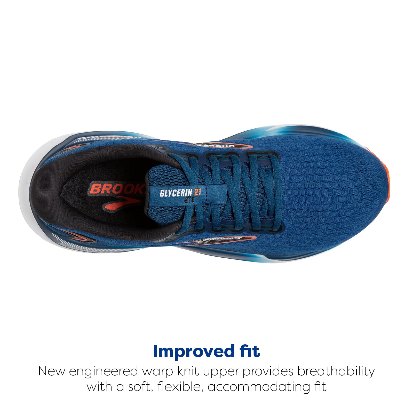 Brooks Men's Glycerin GTS 21 Road Running Shoes Mesh Blue Opal Black Nasturtium