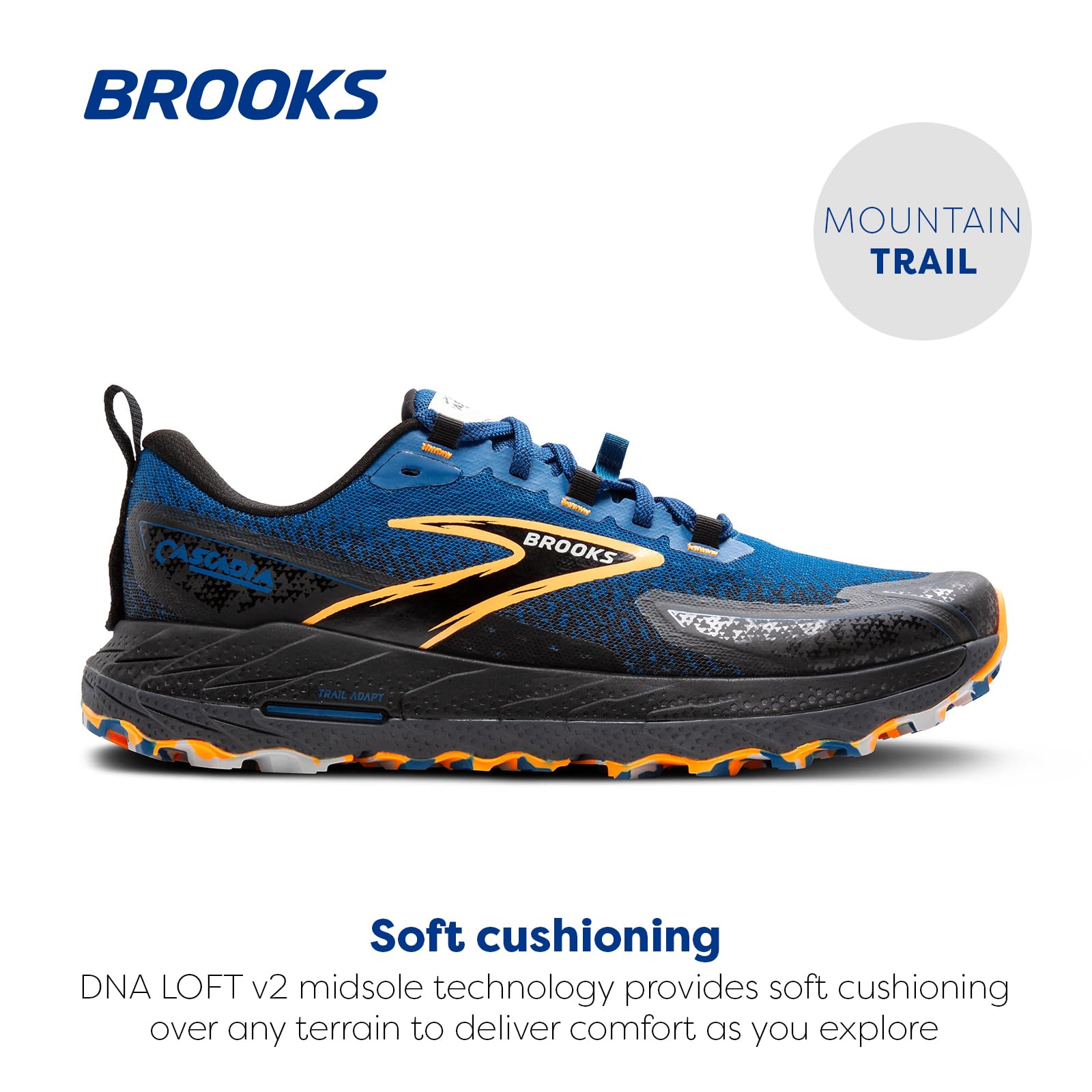 Brooks Cascadia 18 Men Trail Running Shoes Mesh Blue Sapphire Black Orange