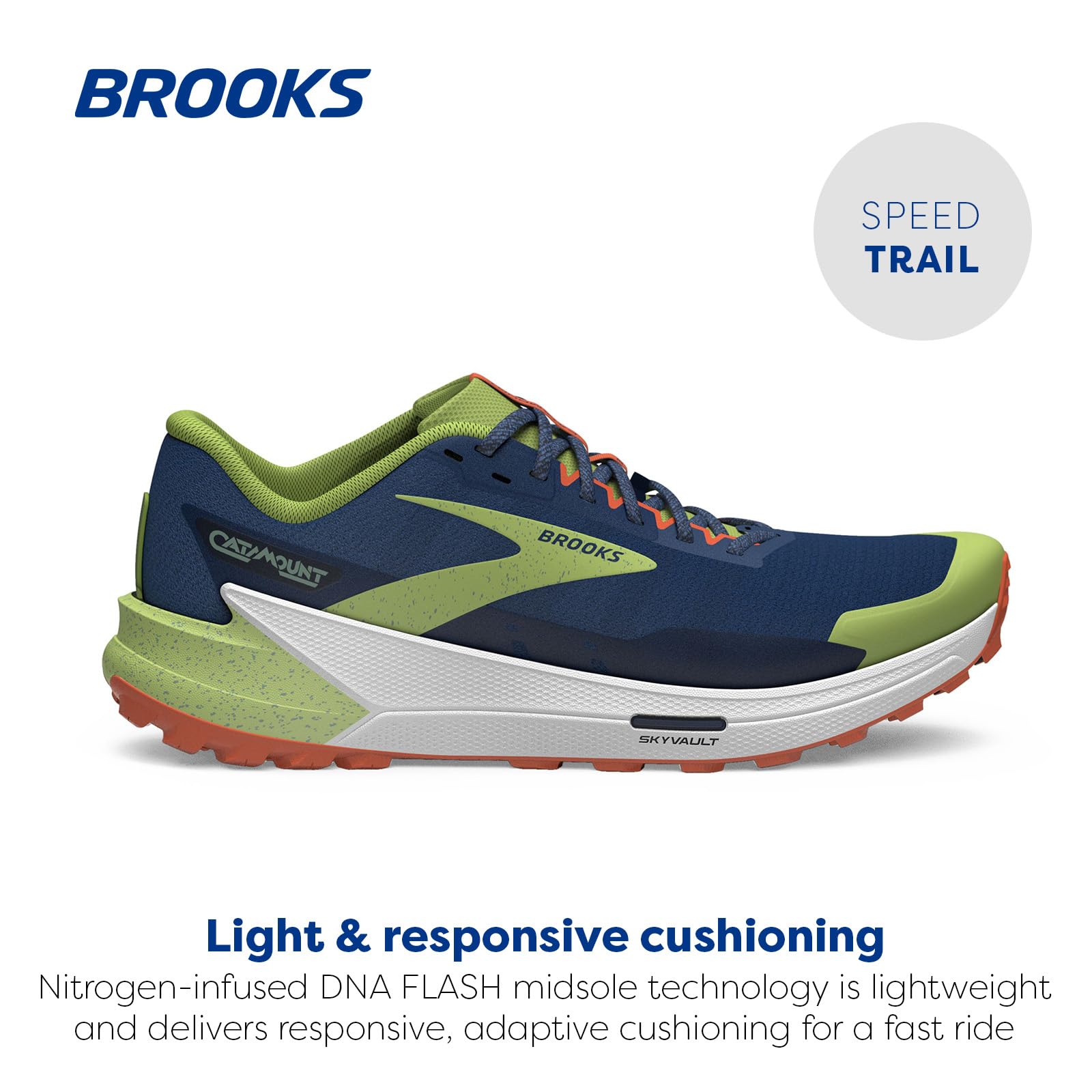 Brooks Men's Catamount 2 Trail Running Shoes, Navy/Firecracker/Sharp Green