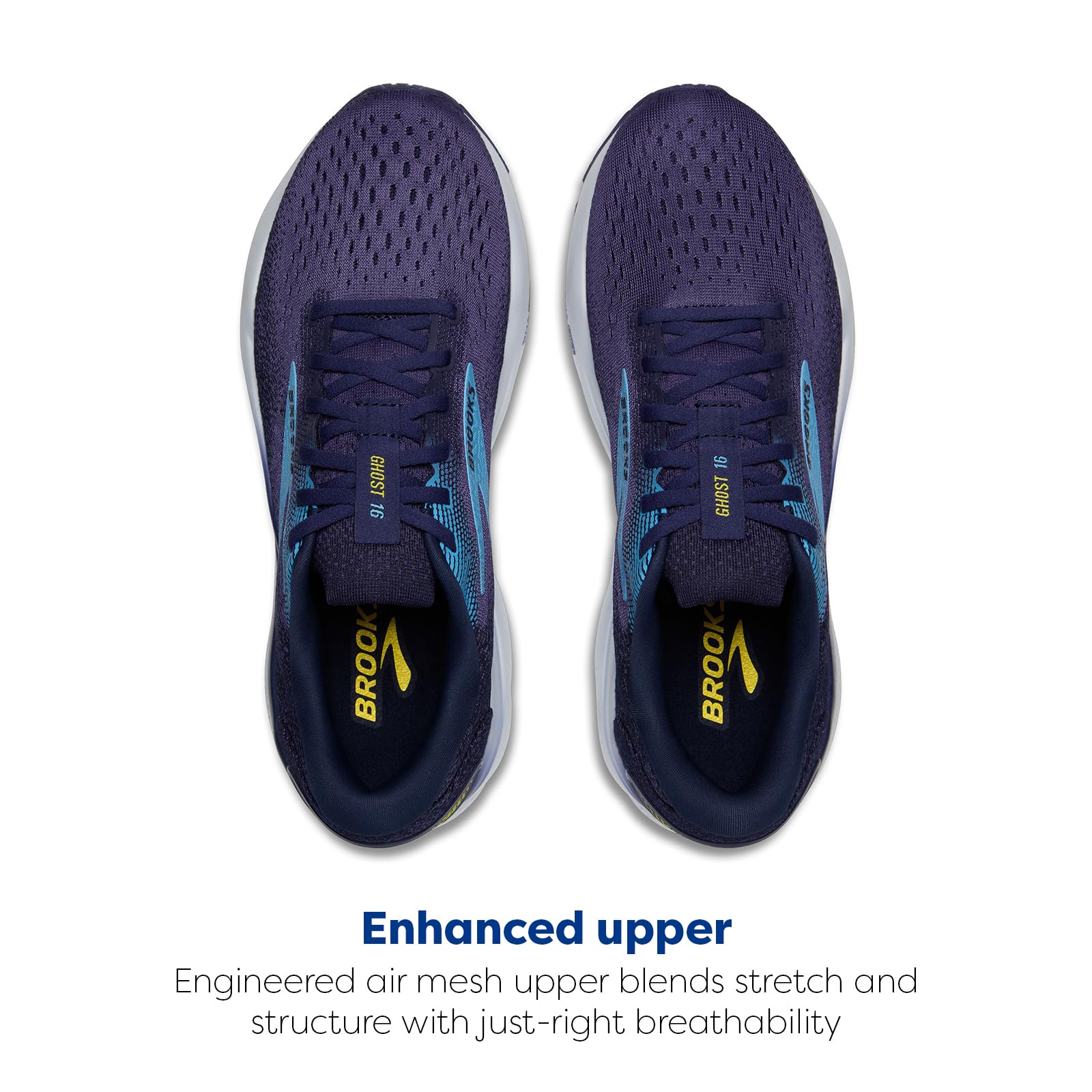 Brooks Ghost 16 Men Running Shoes Blue Bonnie Blue Yellow Rubber