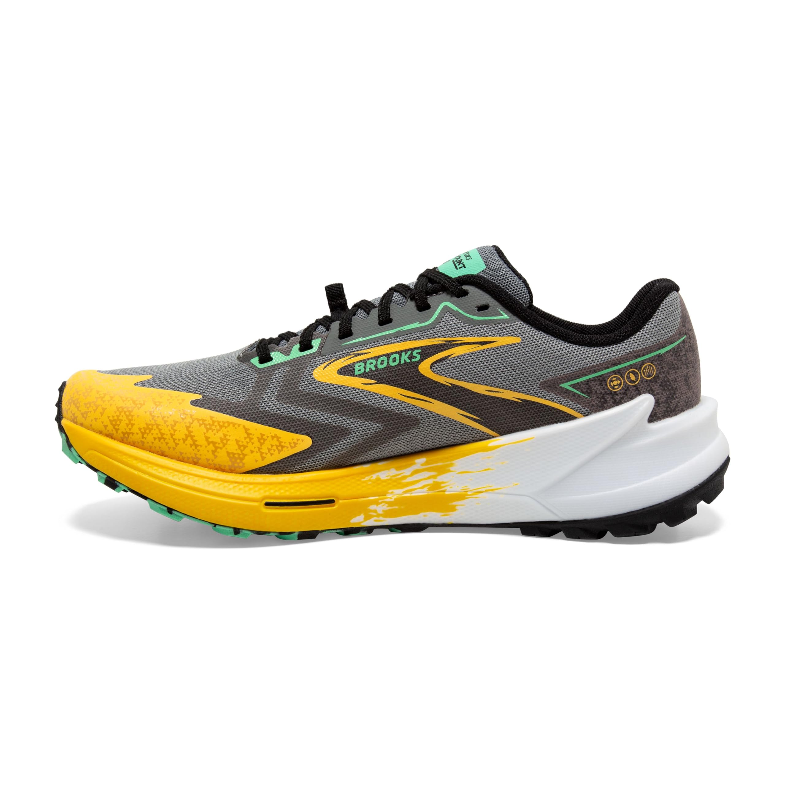 Brooks Men Catamount 3 Trail Running Shoe Leather Lemon Chrome Sedona Sage Lightweight