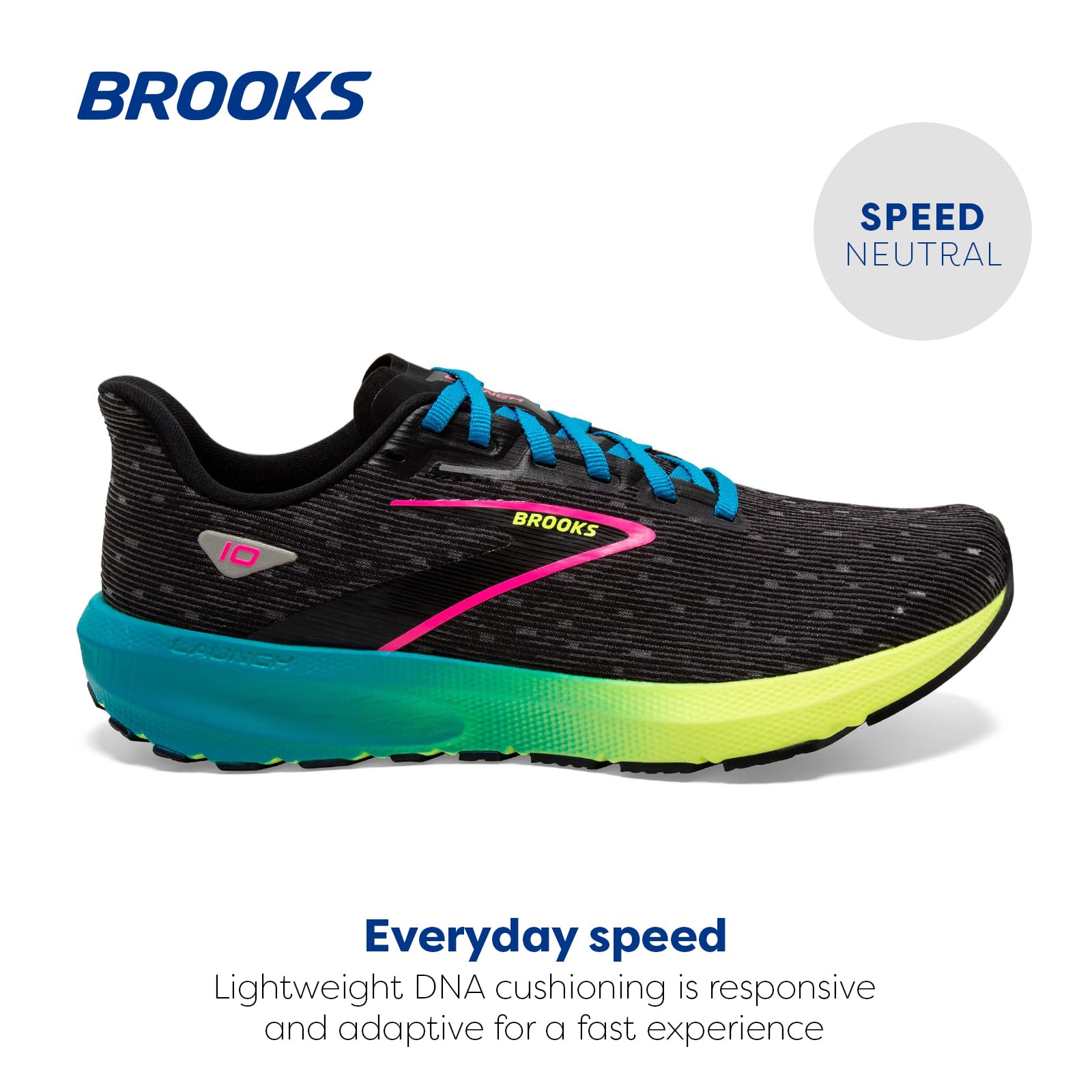 Brooks Men's Launch 10 Road Running Shoes Black Nightlife Blue Canvas Breathable