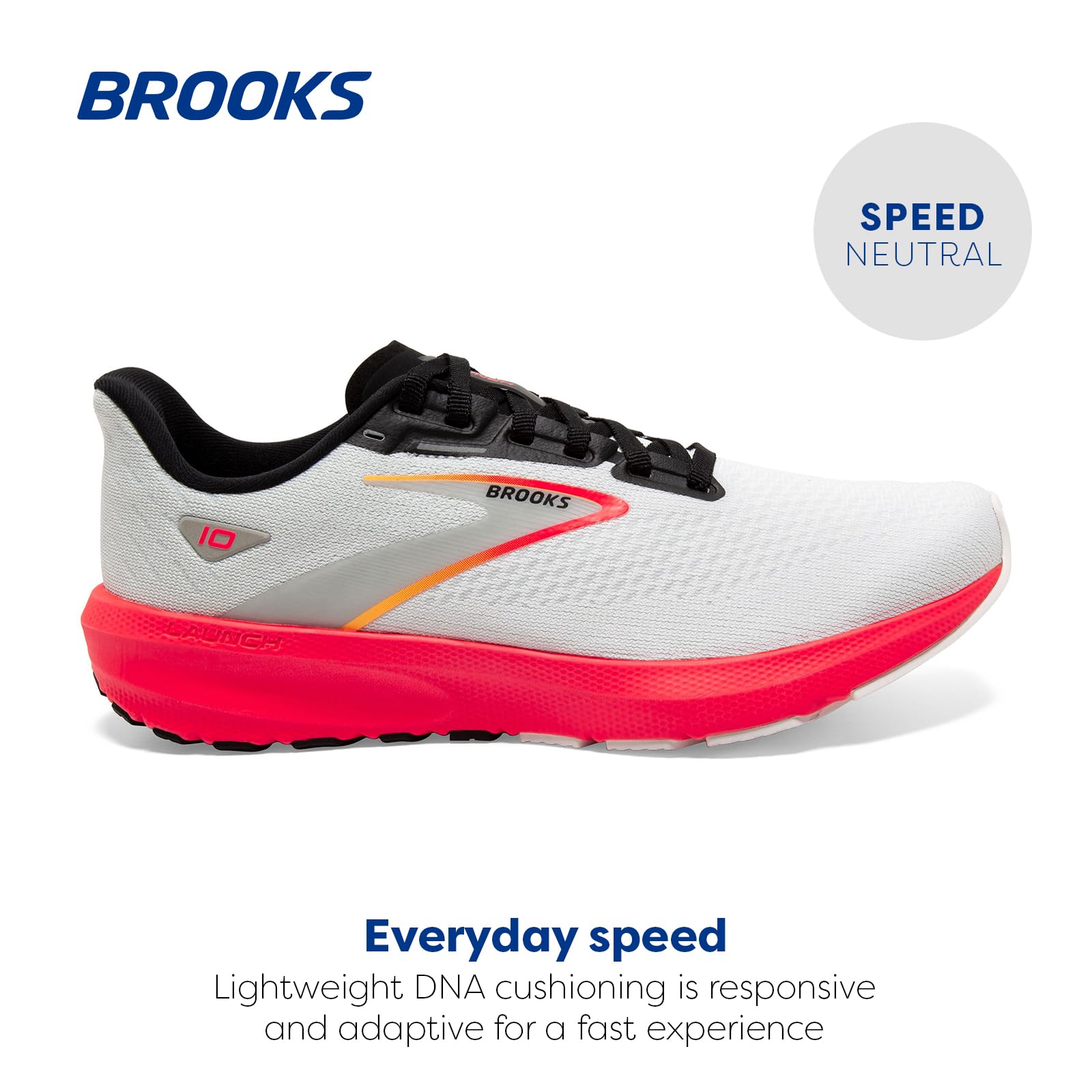 Brooks Launch 10 Men Road Running Shoes Blue Black Fiery Coral Breathable Fabric Rubber