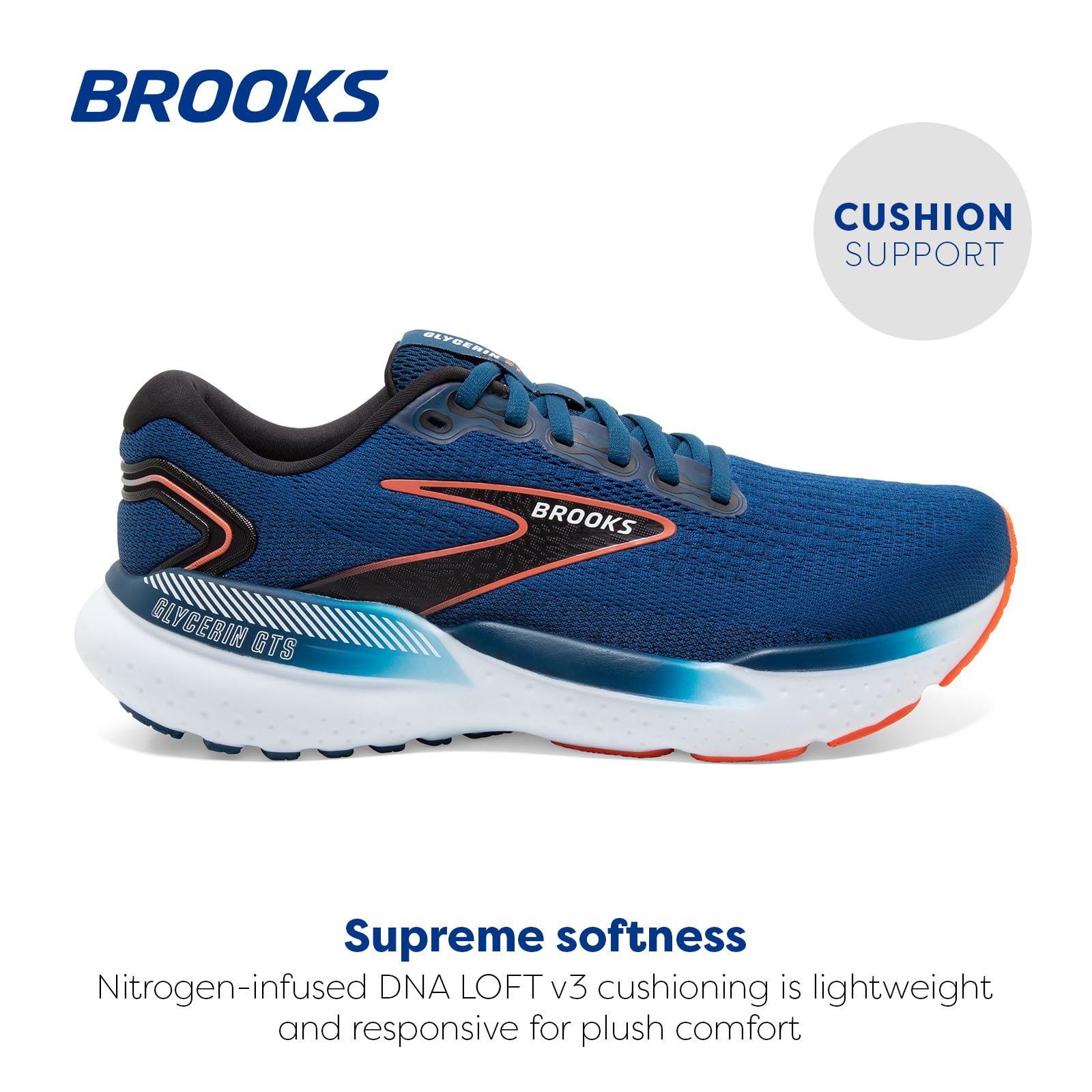 Brooks Glycerin GTS 21 Men's Running Shoes - Blue Opal/Black/Nasturtium
