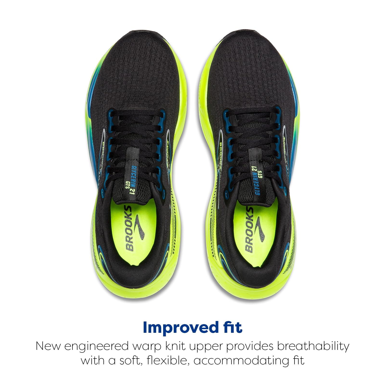 Brooks Glycerin GTS 21 Men Running Shoes Black Blue Breathable Supportive