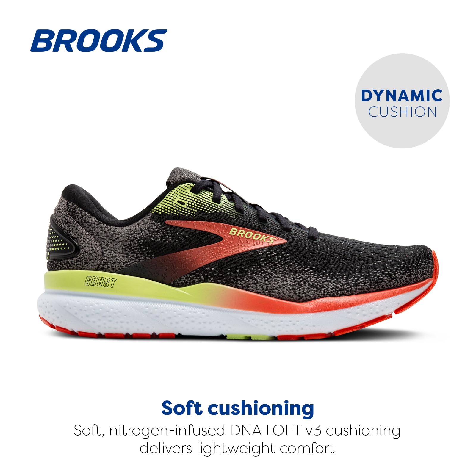 Brooks Men's Ghost 16 Running Shoes - Black/Mandarin/Red/Green