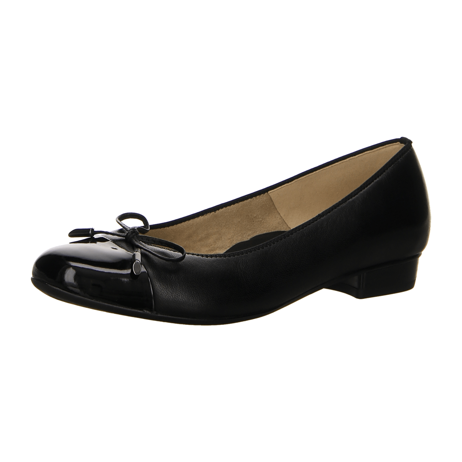ARA BARI Women's Leather Ballet Flats with Suede Lining and Round Toe in Black