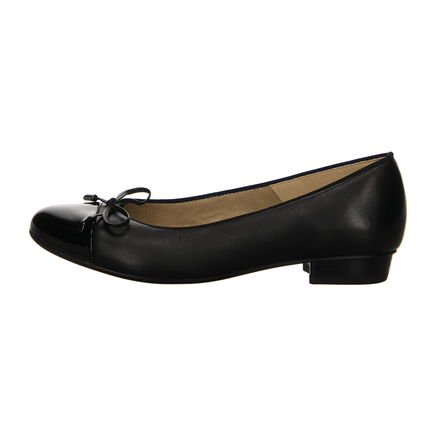 ARA BARI Women's Leather Ballet Flats with Suede Lining and Round Toe in Black