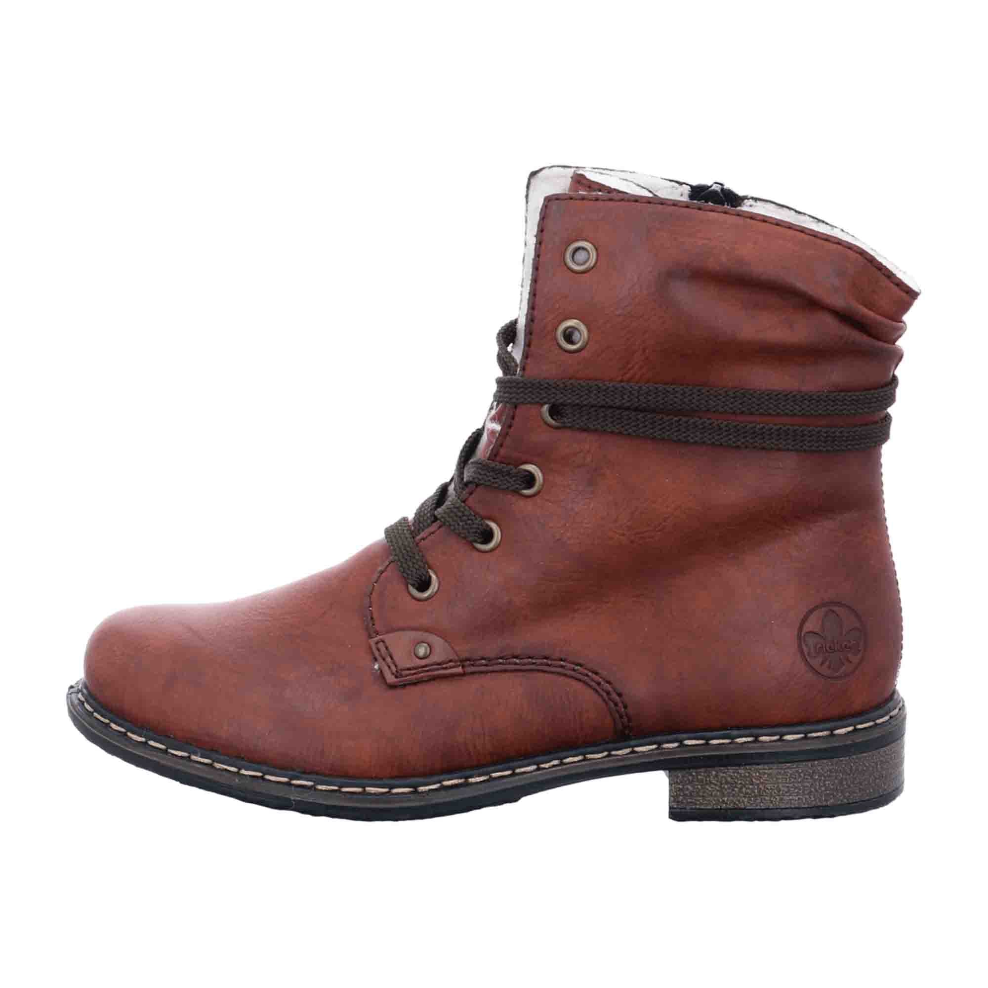 Rieker Women's Brown Lace-Up Ankle Boots with Warm Lining for Winter Comfort