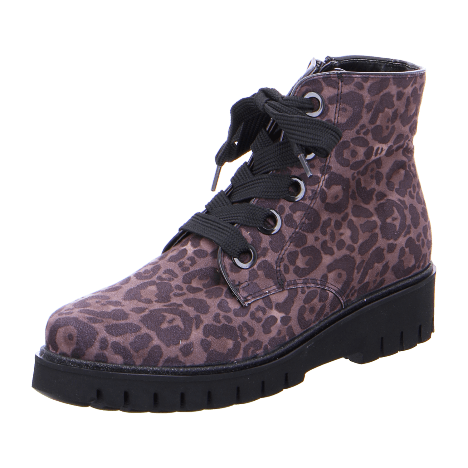 ARA Jackson Women's Combat Boot Ankle Boots with Zipper in Animal Print