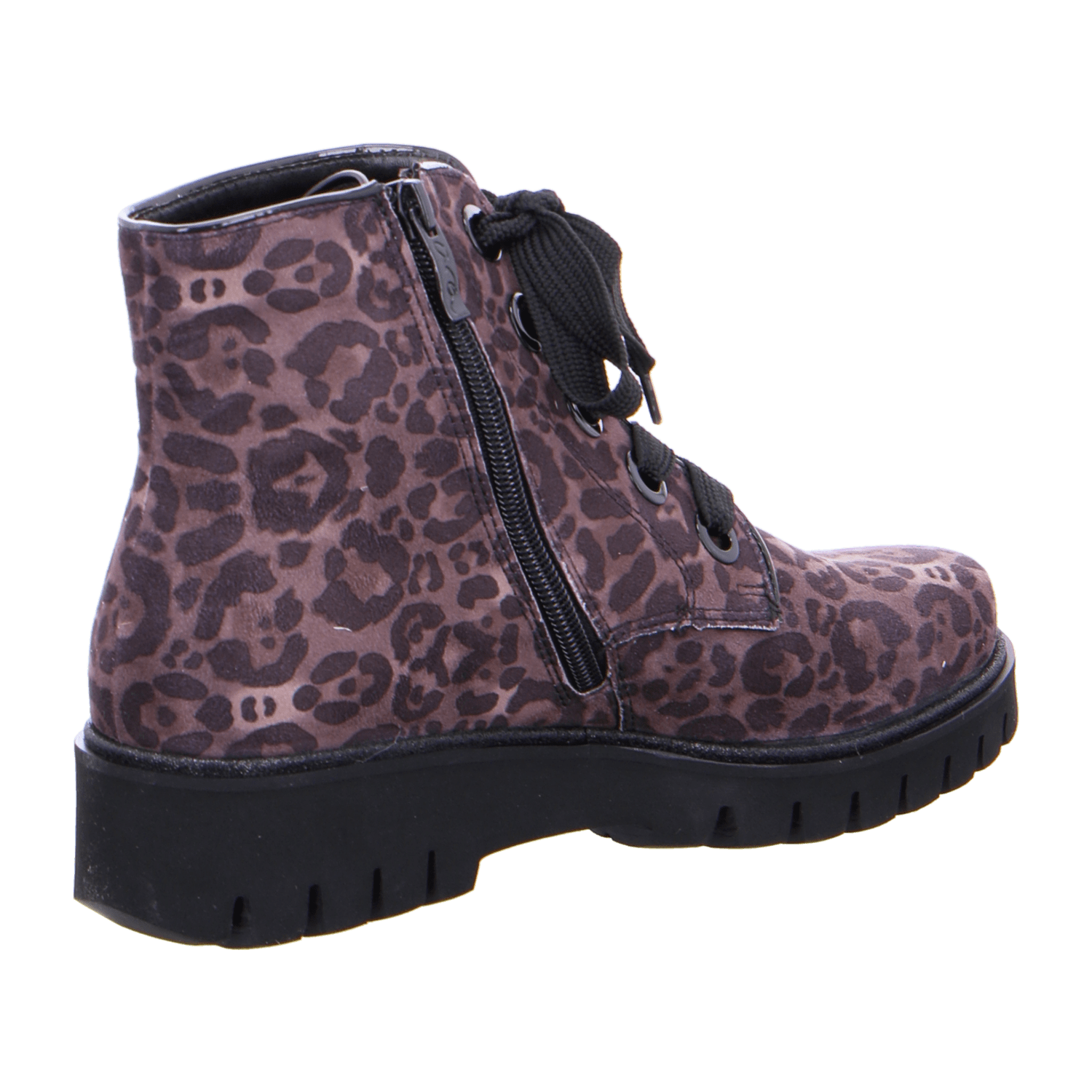 ARA Jackson Women's Combat Boot Ankle Boots with Zipper in Animal Print