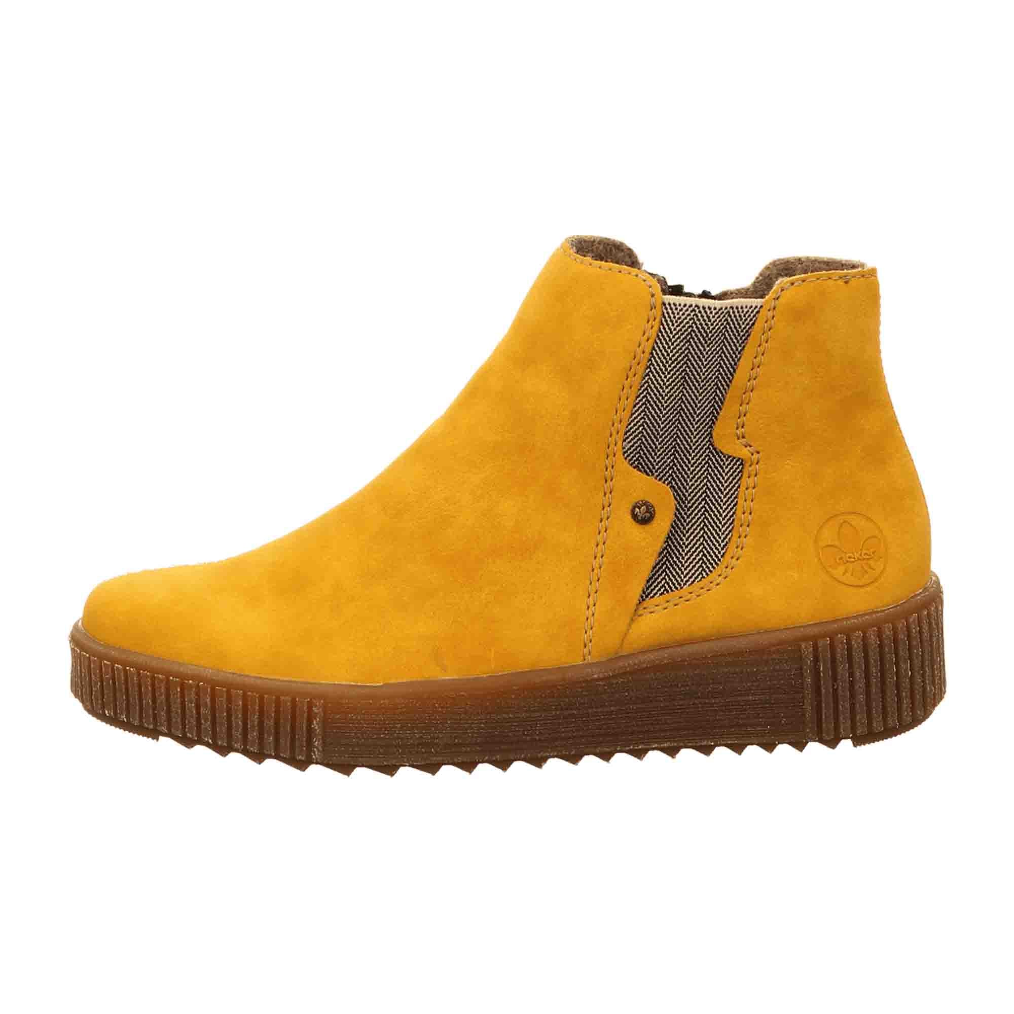 Rieker Women's Yellow Slip-On Ankle Boots with Zip and Warm Lining Synthetic