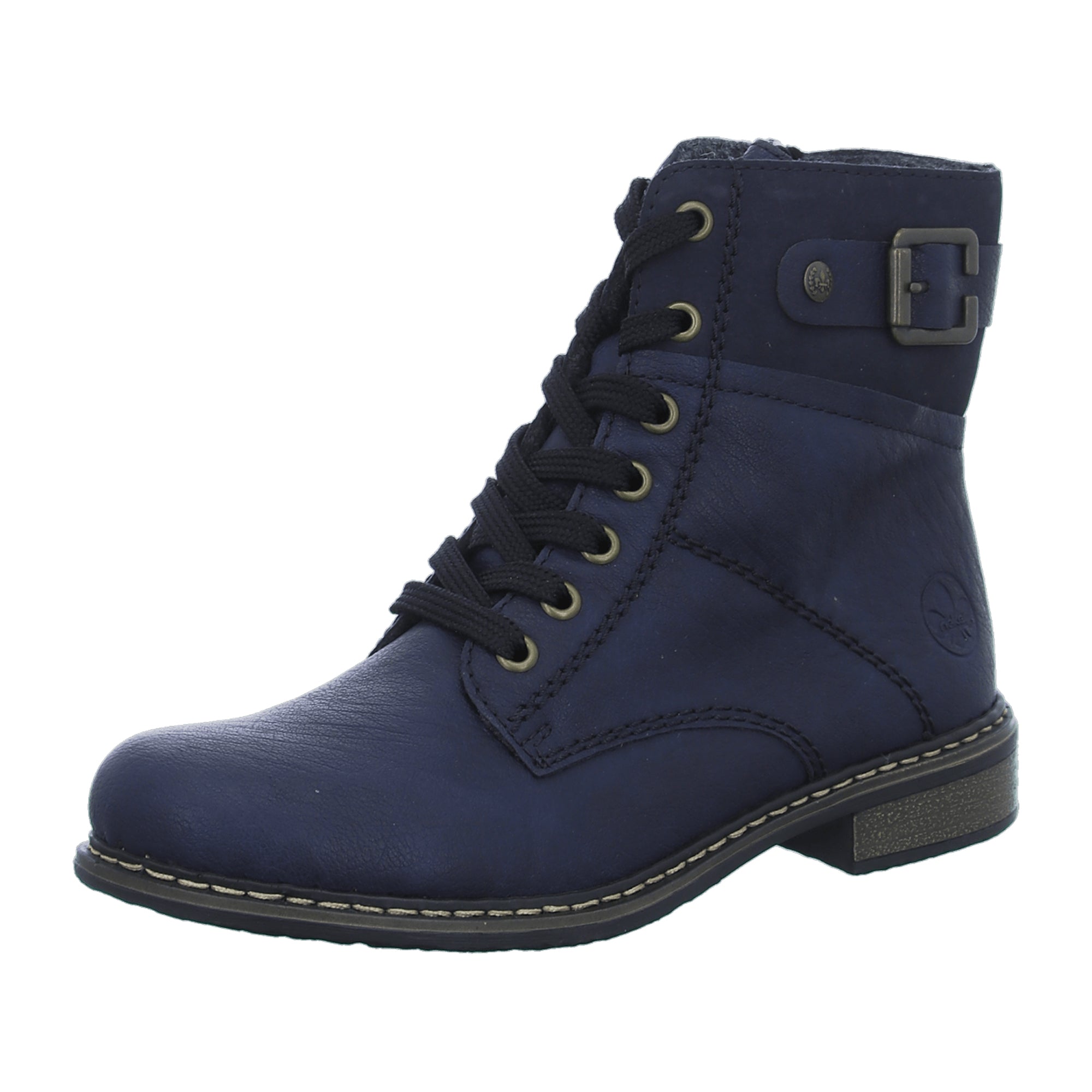 Rieker Blue Women's Lace-Up Boots with Zipper and Block Heel Comfortable Fit