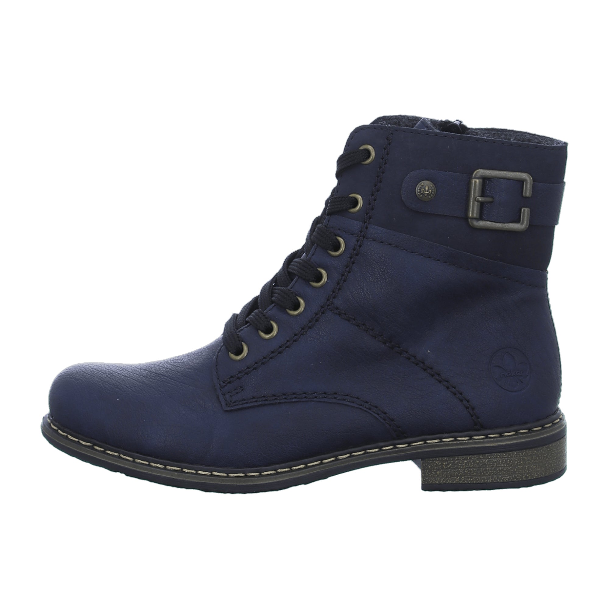 Rieker Blue Women's Lace-Up Boots with Zipper and Block Heel Comfortable Fit