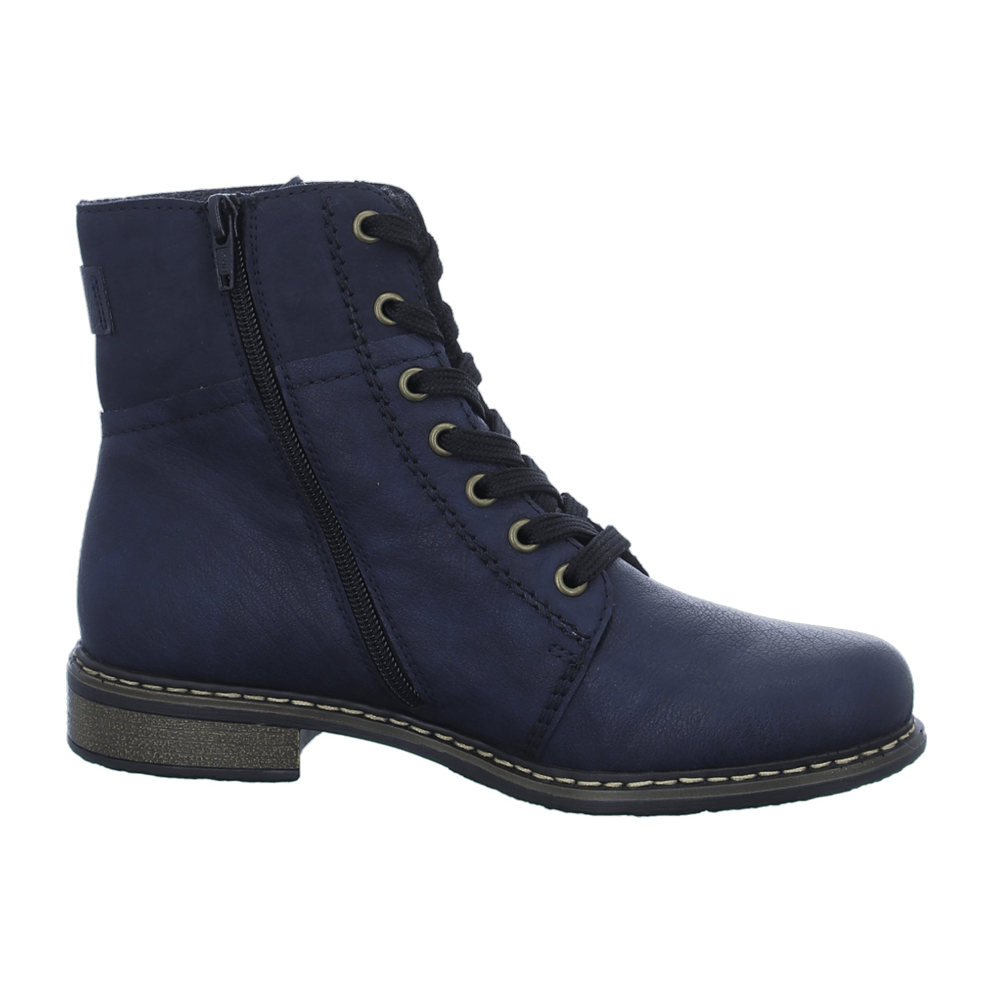 Rieker Blue Women's Lace-Up Boots with Zipper and Block Heel Comfortable Fit