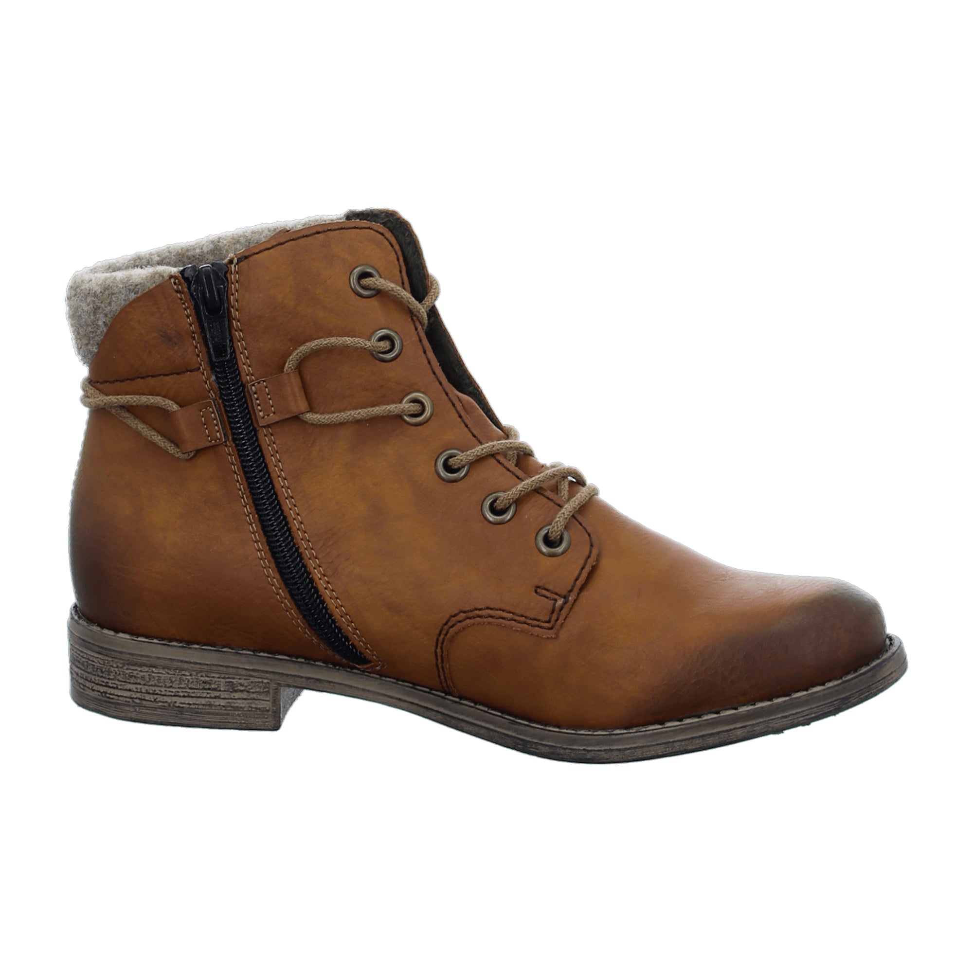 Rieker Brown Ankle Boots for Women with Laces and Zipper Comfortable Sole