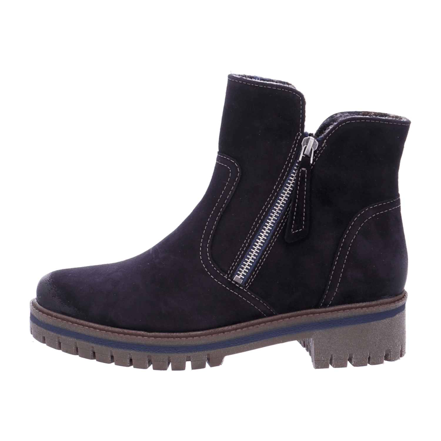 ARA JACKSON Women's Boots in Blue Nubuck Leather with Zipper, Ankle Boots, Round Toe - Bartel-Shop