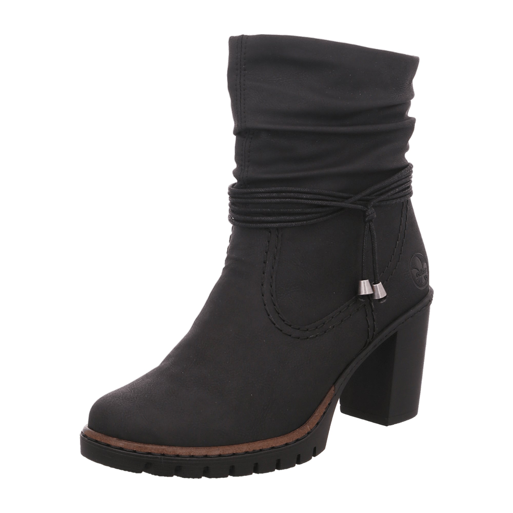 Rieker Women's Black Warm Lined Ankle Boots with Zipper and Decorative Straps