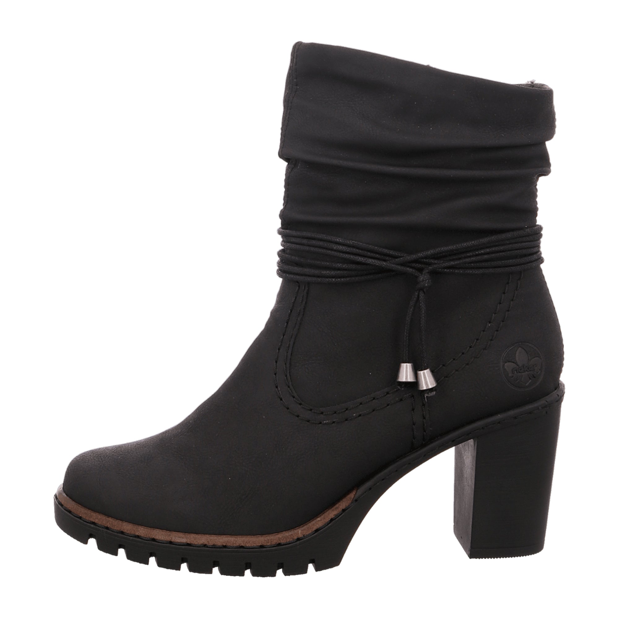 Rieker Women's Black Warm Lined Ankle Boots with Zipper and Decorative Straps