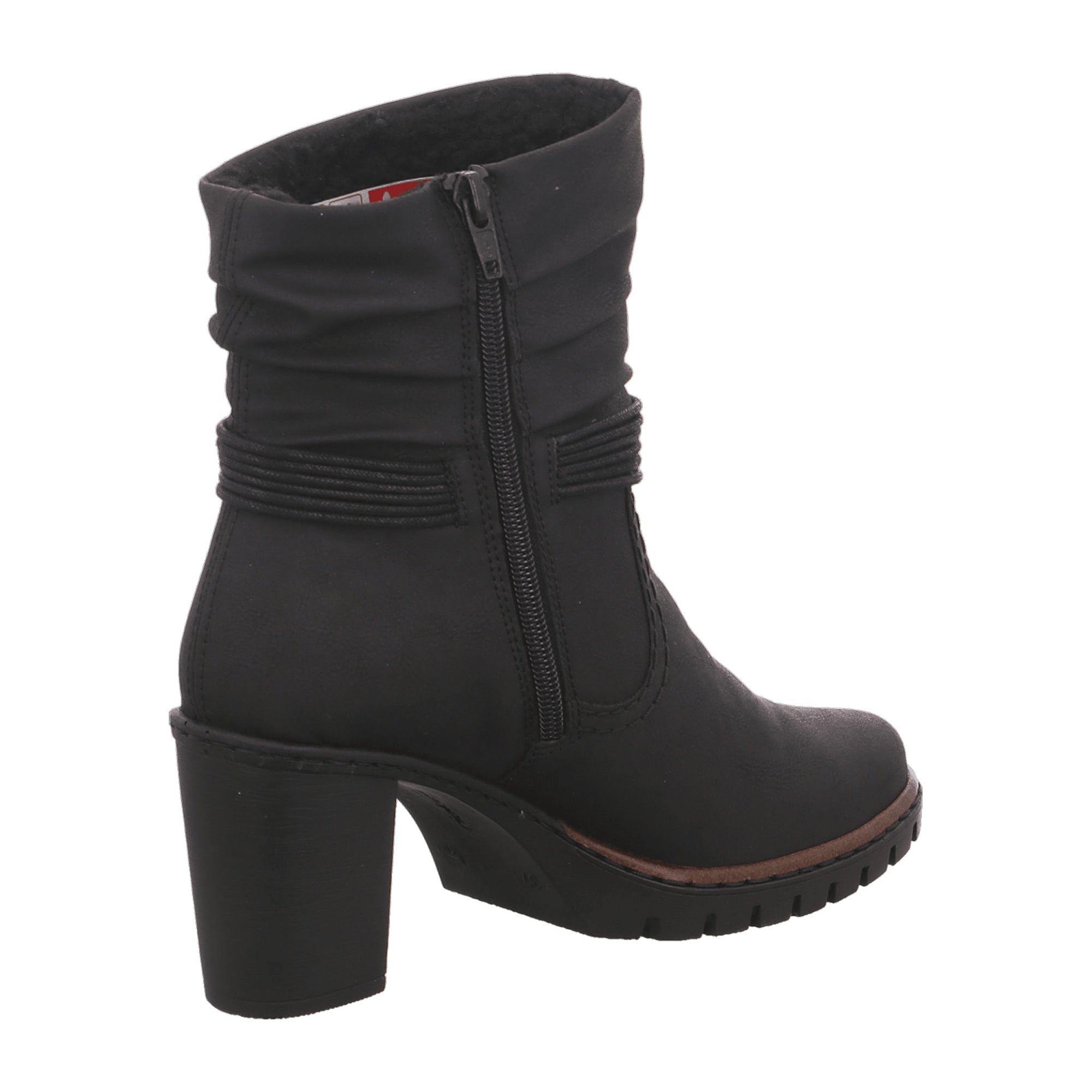 Rieker Women's Black Warm Lined Ankle Boots with Zipper and Decorative Straps
