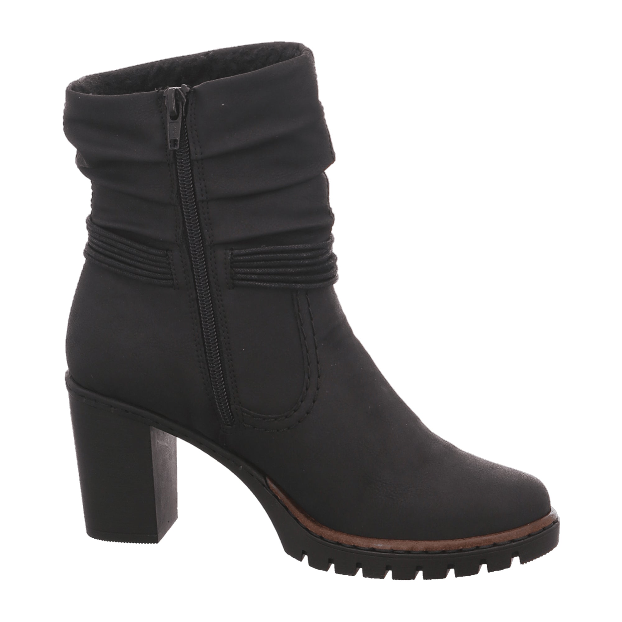 Rieker Women's Black Warm Lined Ankle Boots with Zipper and Decorative Straps