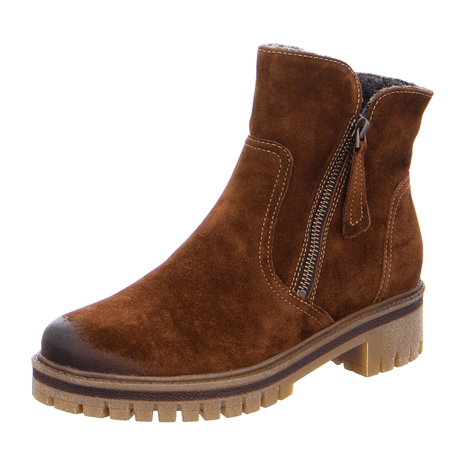 ARA JACKSON Women's Ankle Boots in Brown Nubuck Leather with Zipper and Round Toe
