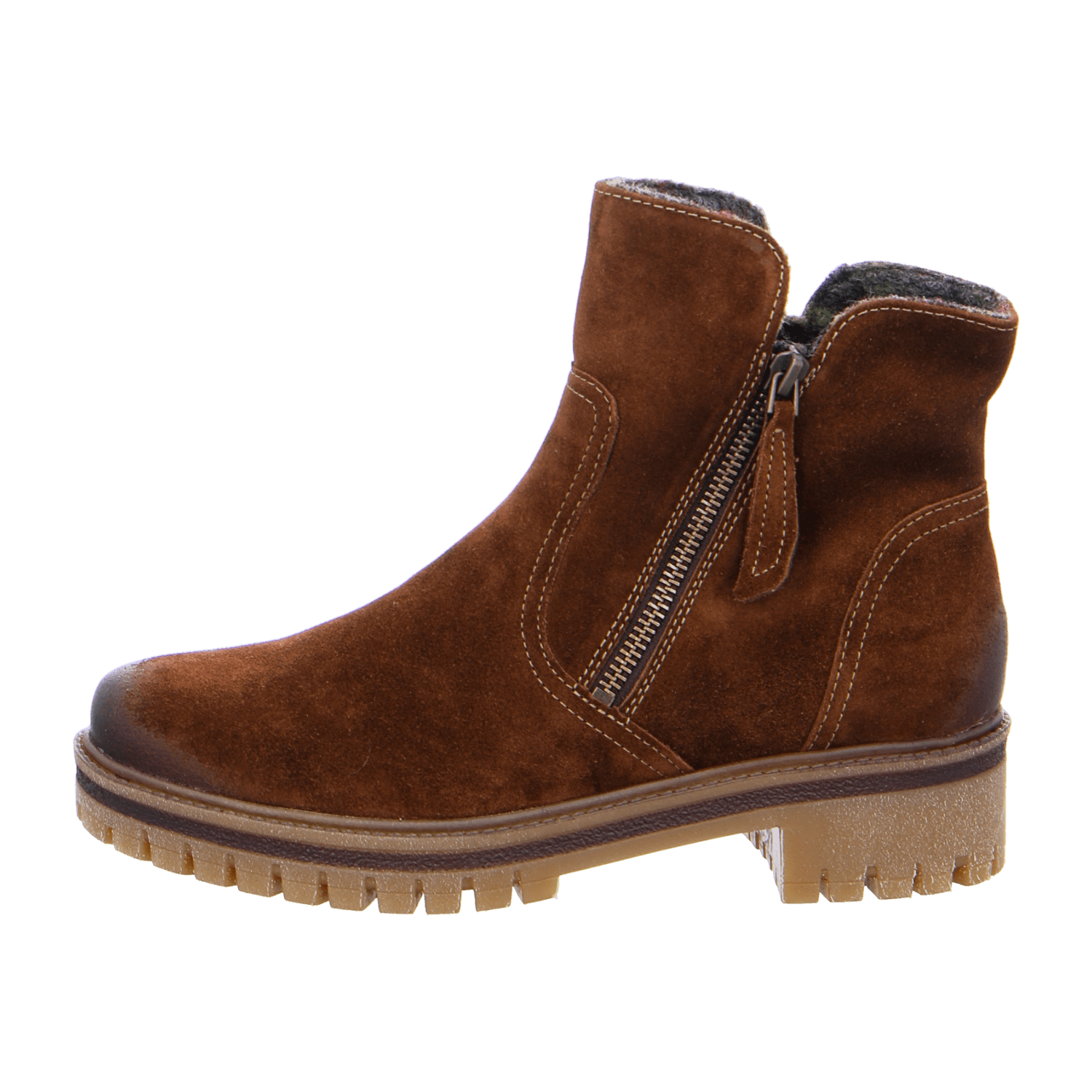 ARA JACKSON Women's Ankle Boots in Brown Nubuck Leather with Zipper and Round Toe