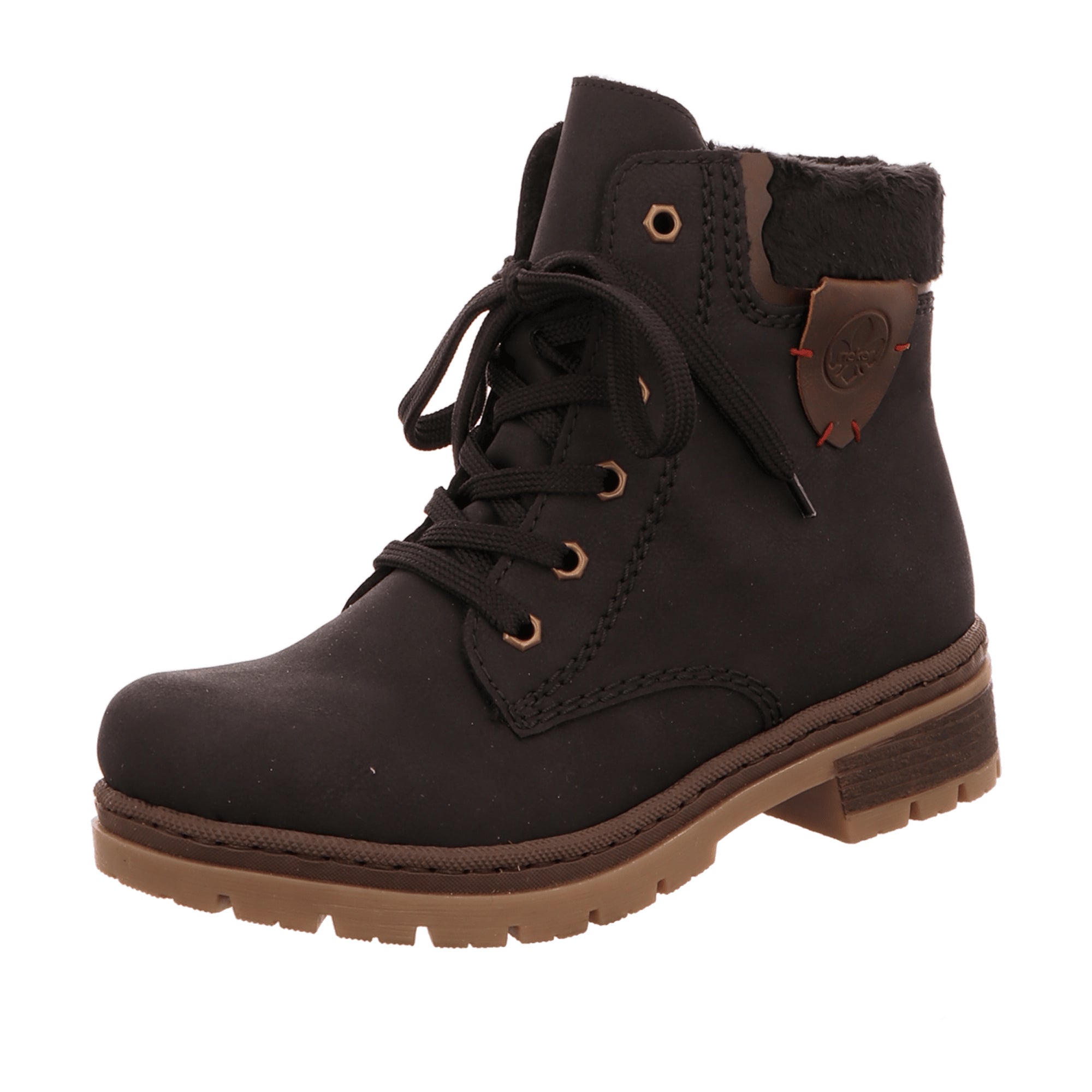 Rieker Women's Black Lace-Up Ankle Boots with Warm Lining for Winter