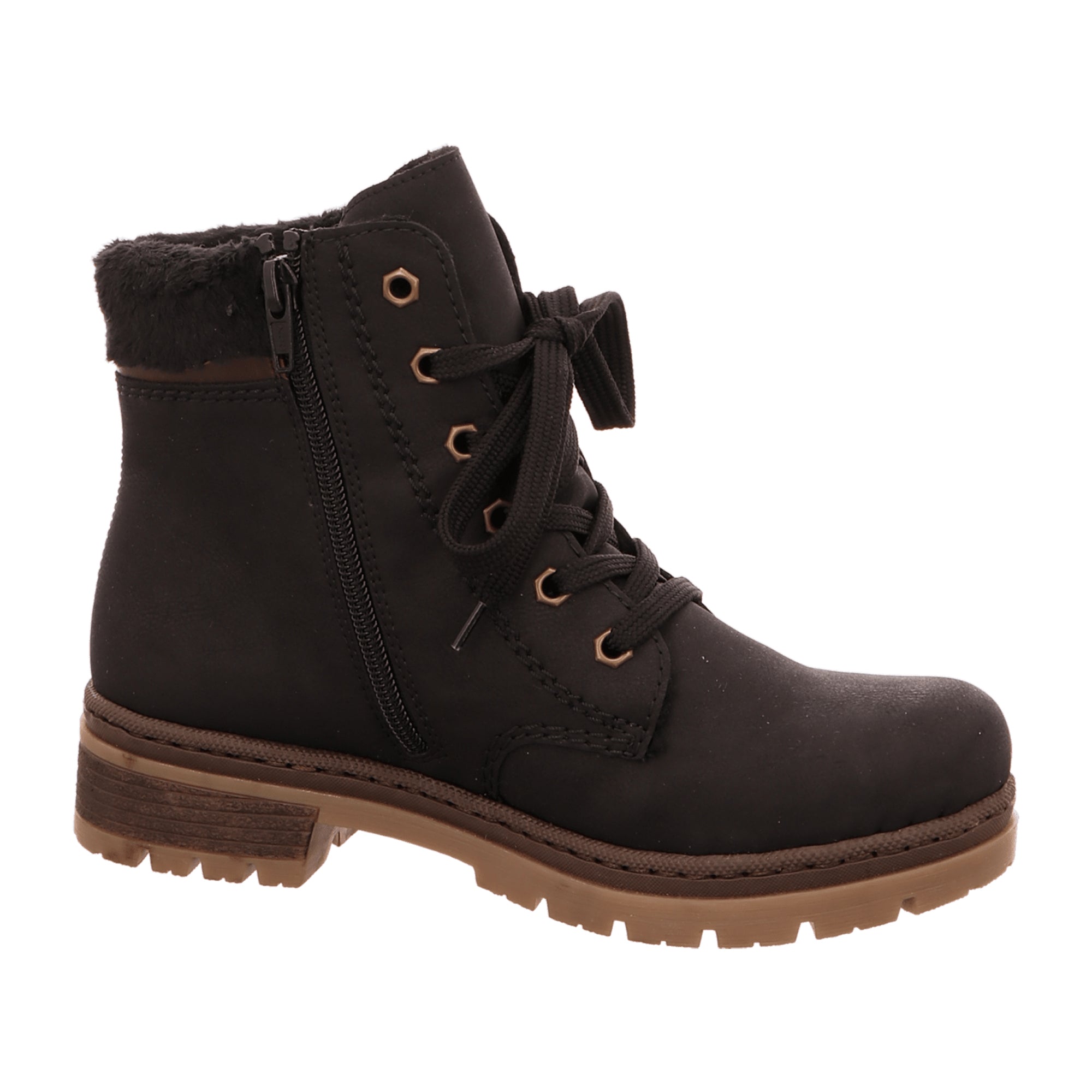 Rieker Women's Black Lace-Up Ankle Boots with Warm Lining for Winter