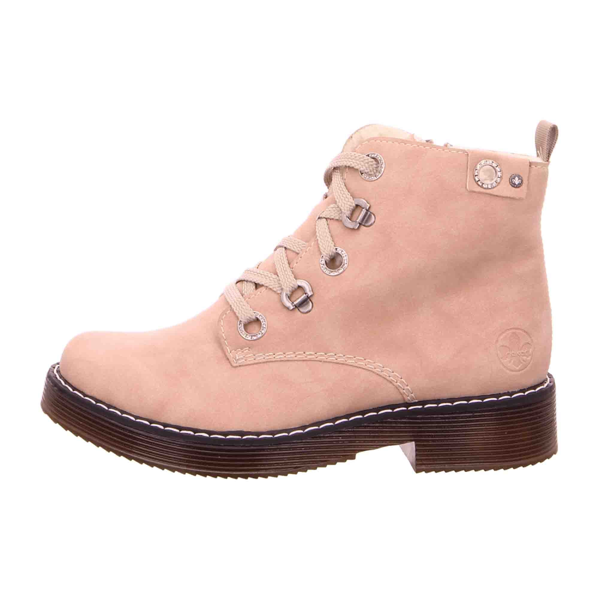 Rieker Pink Women's Shoes Lace-Up Synthetic Warm Lined Comfortable Casual