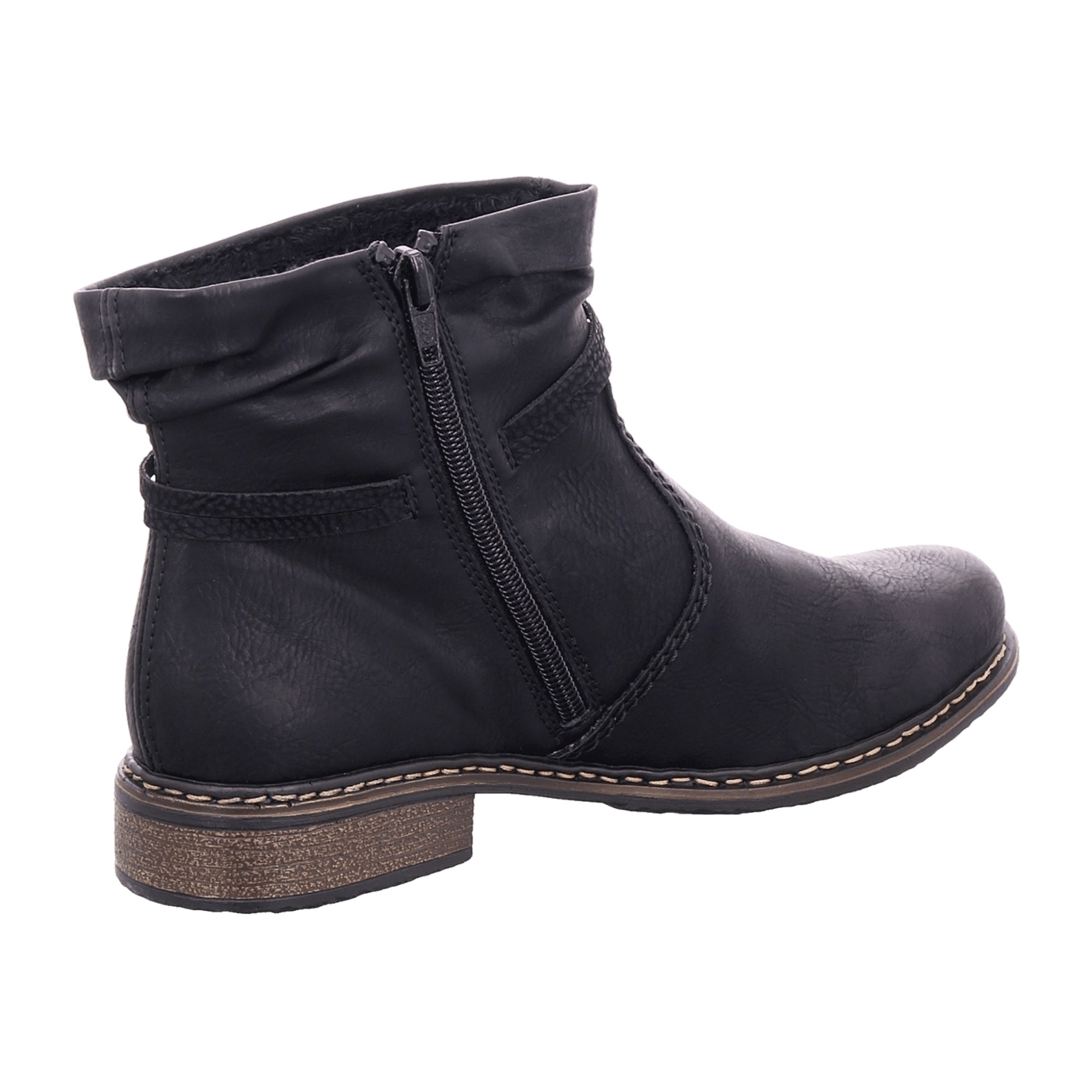 Rieker Z4953 Black Ankle Boots for Women with Side Zipper and Decorative Straps