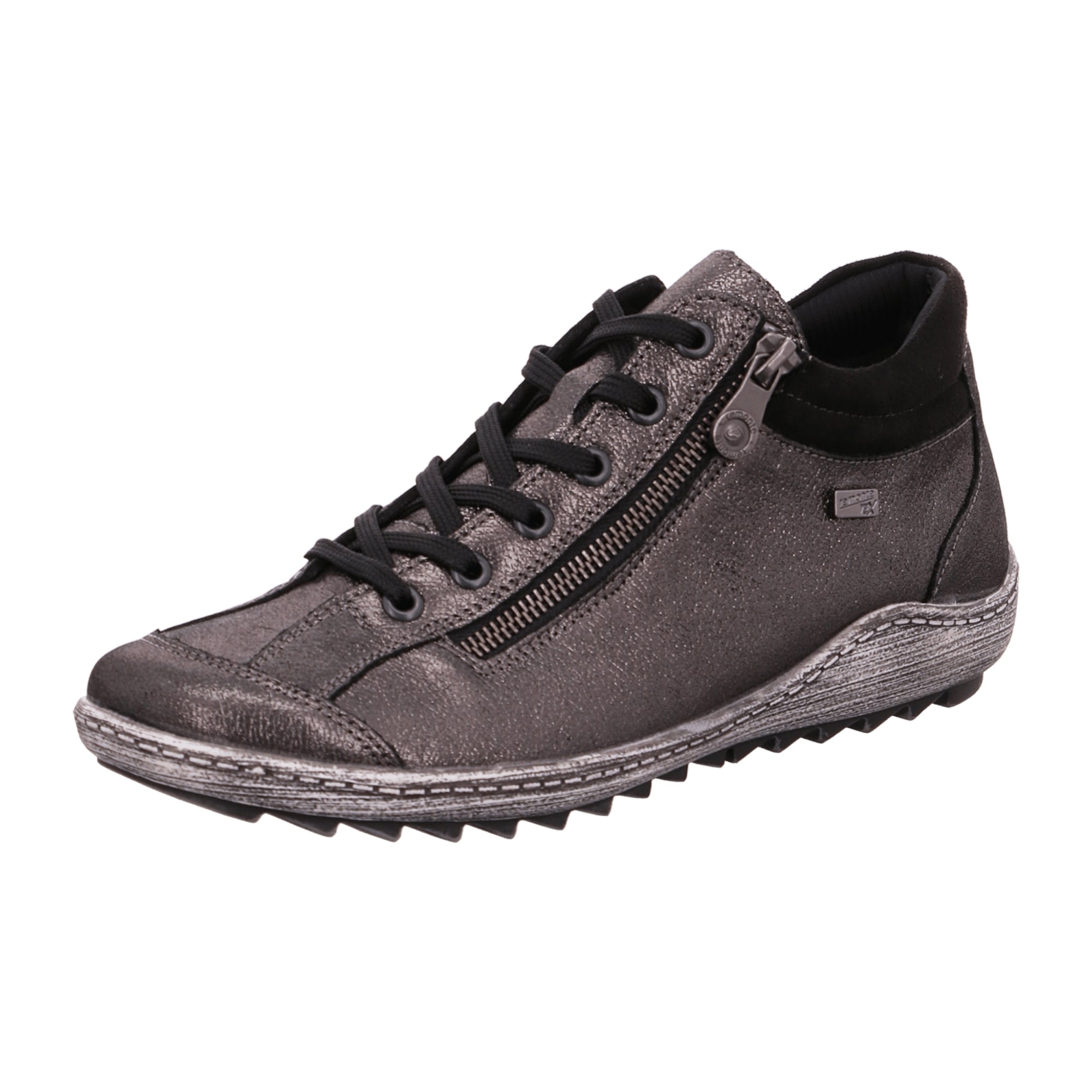 Remonte R1483 Women's Gray Leather Shoes with Zipper Closure